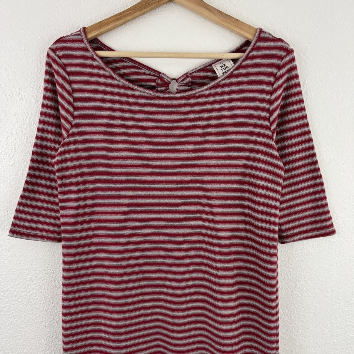 Free People FREE PEOPLE Red Grey Frenchie Striped Quarter Sleeve Dress Size XS / US 0-2 / IT 36-38 - 3 Thumbnail