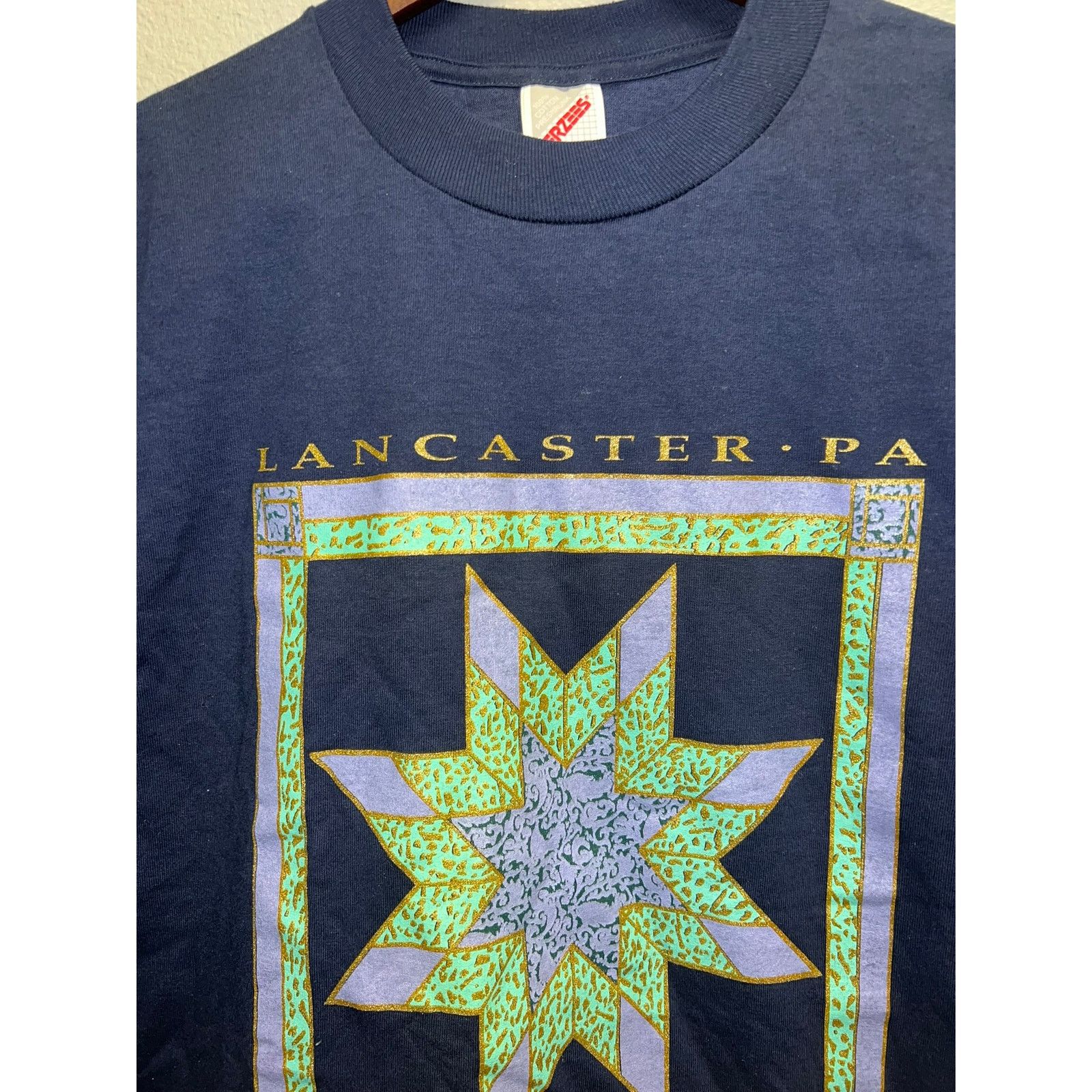 Jerzees Vintage Lancaster Shirt PA Pennsylvania Blue Quilt Tee VTG Size US M / EU 48-50 / 2 - 2 Thumbnail