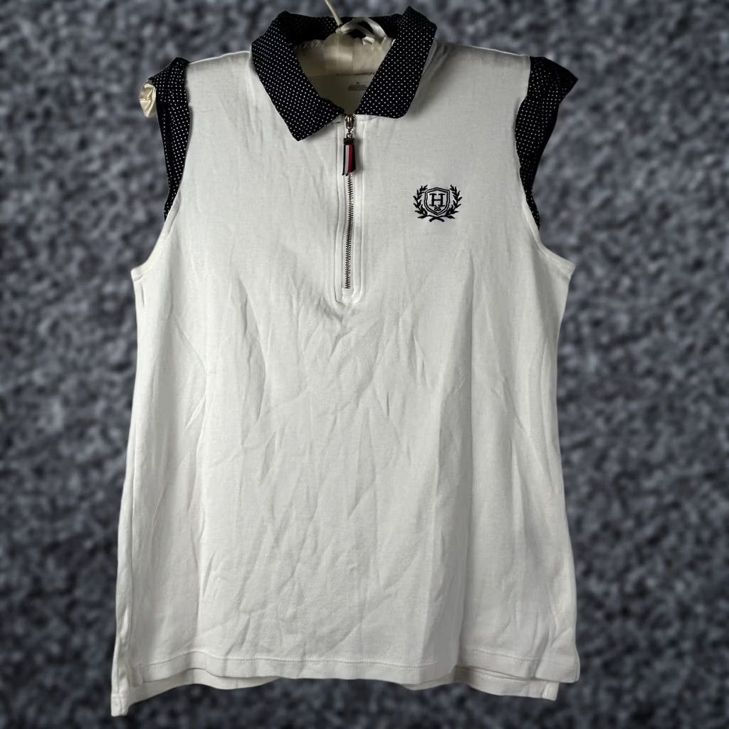 Tommy Hilfiger Tommy Hilfiger Sleeveless Shirt Women's Medium White 1/4 Zip Embroidered Top Size M / US 6-8 / IT 42-44 - 1 Thumbnail