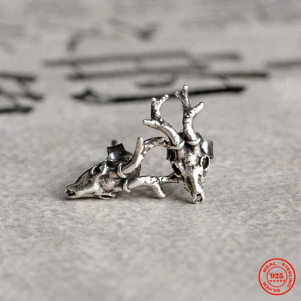 Jewelry Deer Skull Stud Earrings 925 Sterling Ear Studs Charm Size ONE SIZE - 1 Thumbnail