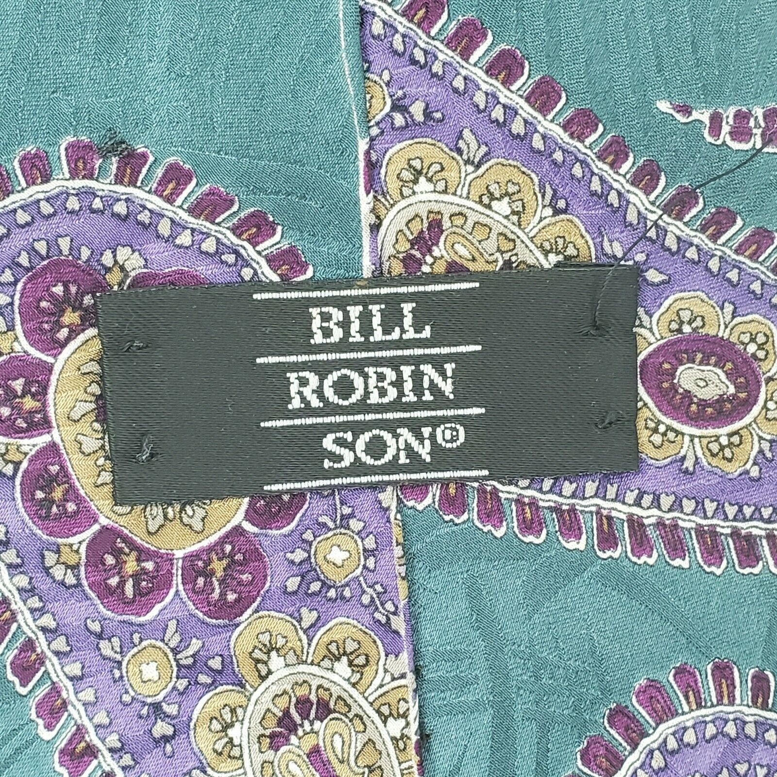 Vintage Bill Robin Son Teal Purple Paisley Silk Tie Short Wide Size ONE SIZE - 3 Thumbnail