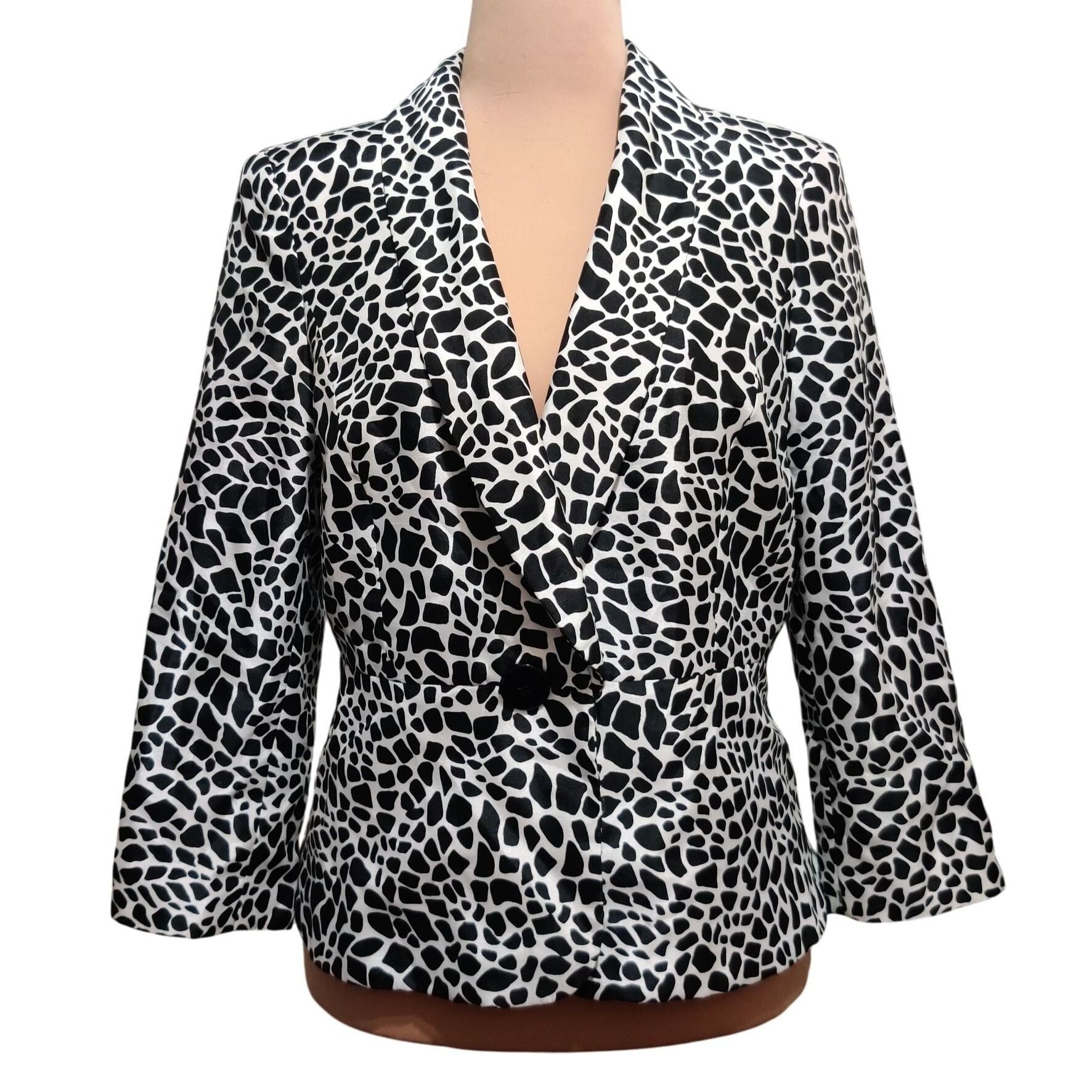 Kasper Kasper Womens 12 Black White Giraffe Animal Print Satin Blaz Size XL / US 12-14 / IT 48-50 - 11 Thumbnail