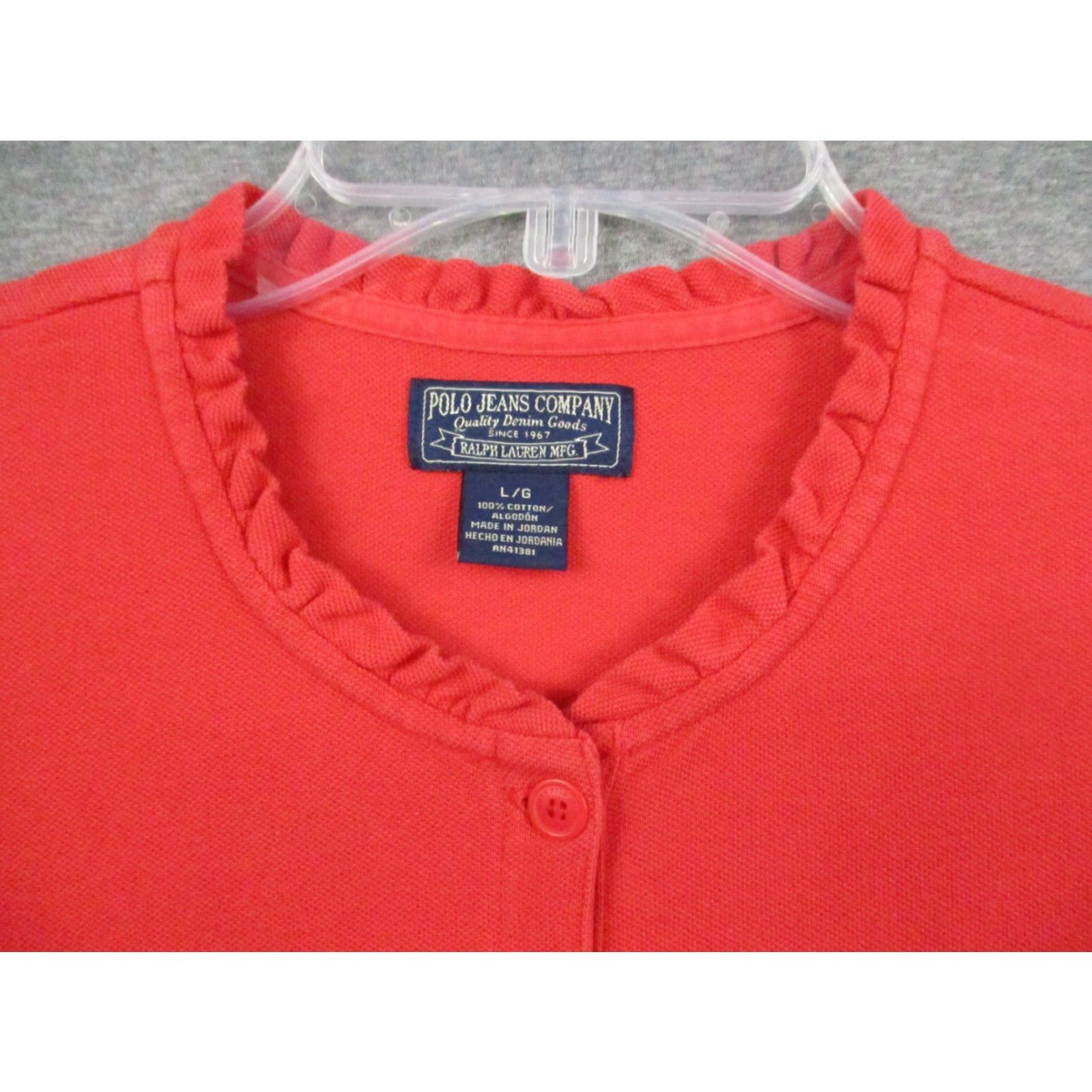Polo Ralph Lauren Ralph Lauren Polo Blouse Large Womens Cotton Ruffle Button Short Sleeve Pink Red Vintage Monogram RL Shirt Size L / US 10 / IT 46 - 3 Thumbnail