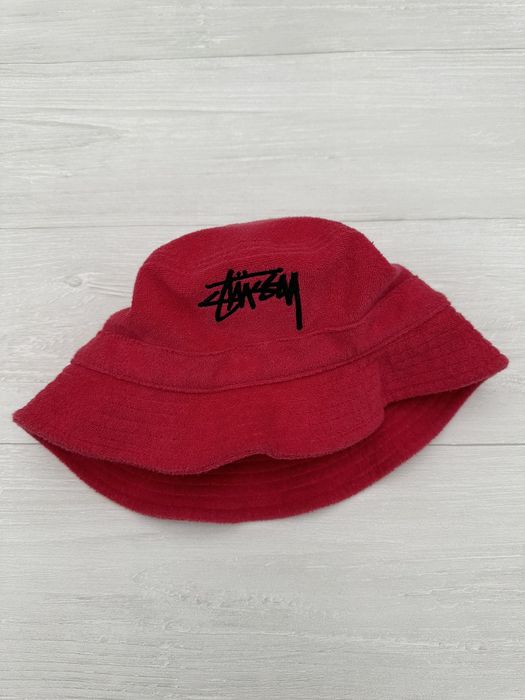 Stussy RARE Stussy Red Sherpa / Fleece Crusher Bucket Hat L / XL