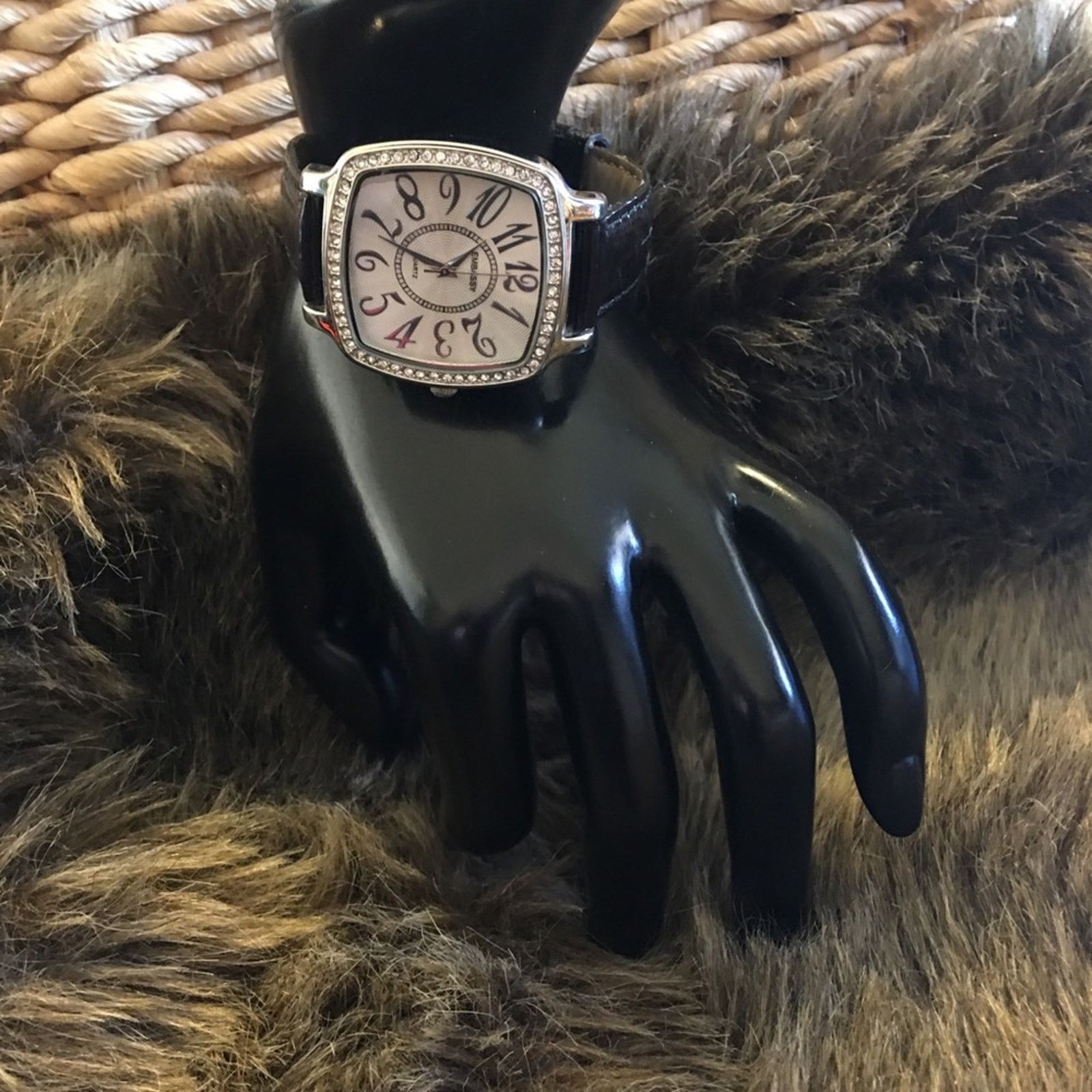 Jewelry Ladies Embassy black leather rhinestone watch Size ONE SIZE - 3 Thumbnail