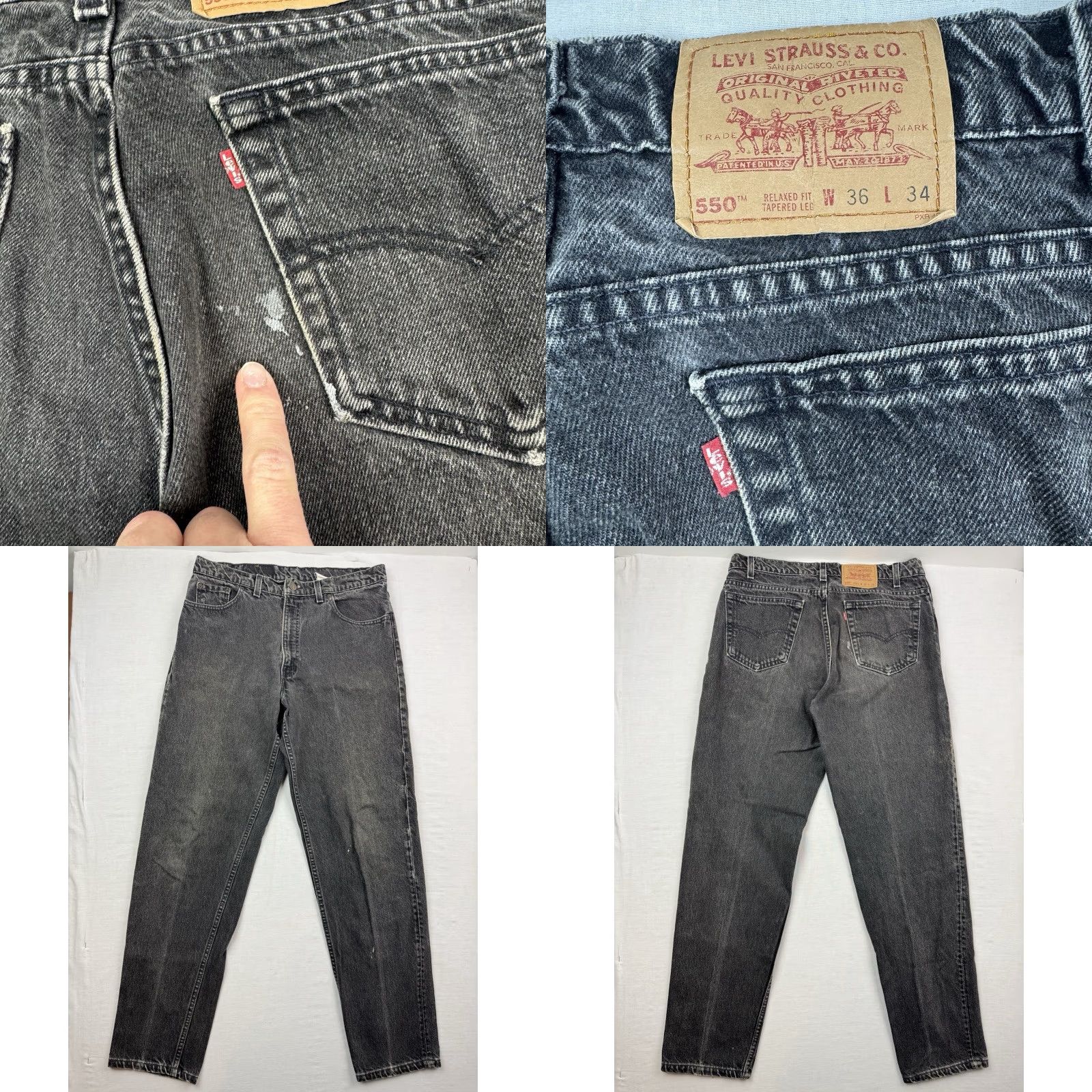Levi's VINTAGE Levi's 550 Jeans Adult 36x34 Relaxed Tapered Leg Made In USA Pants Black Denim Cotton Jeans 90s USA Mens Size US 36 / EU 52 - 10 Thumbnail