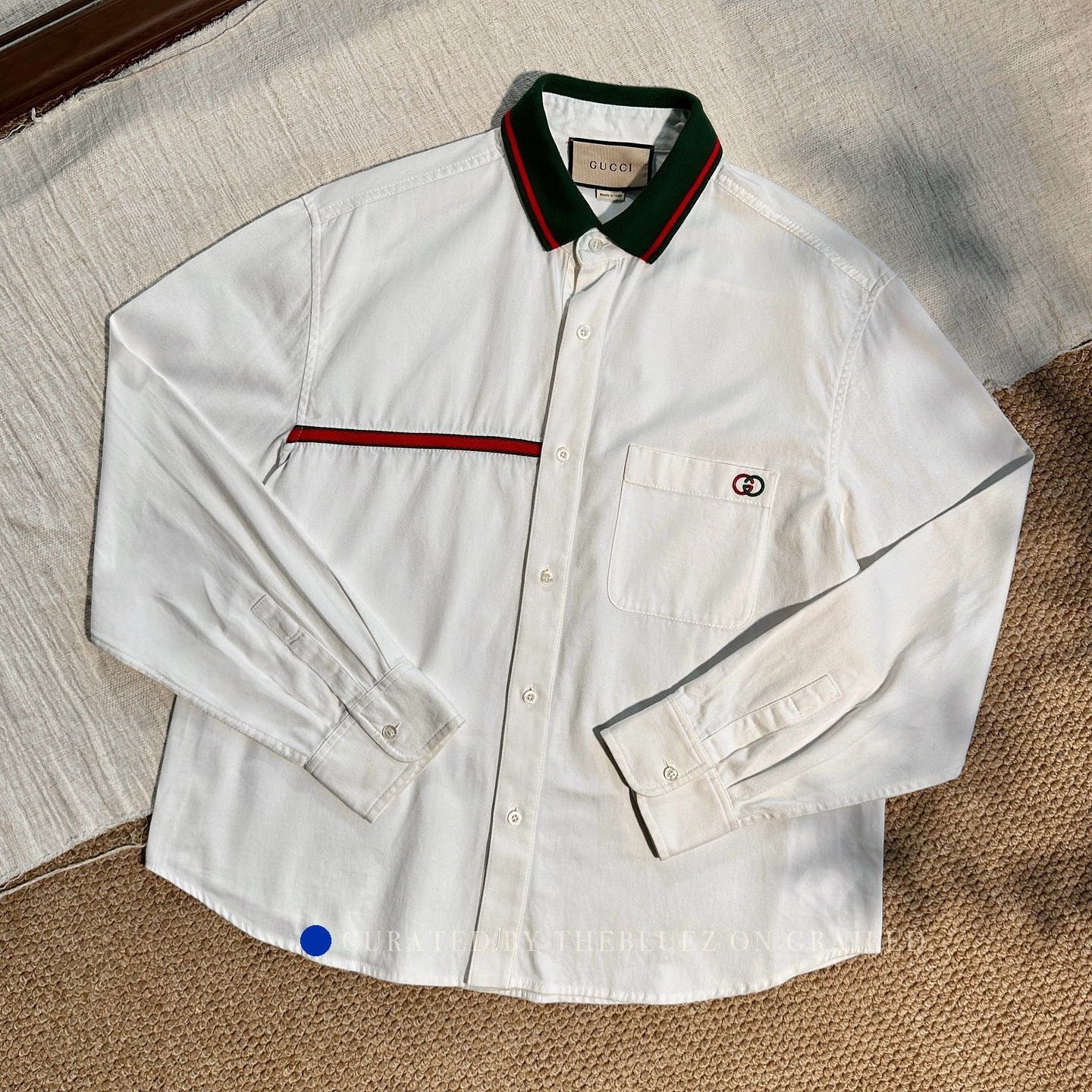 Gucci Classic White Web Collar Button-Up Shirt Size US M / EU 48-50 / 2 - 1 Thumbnail