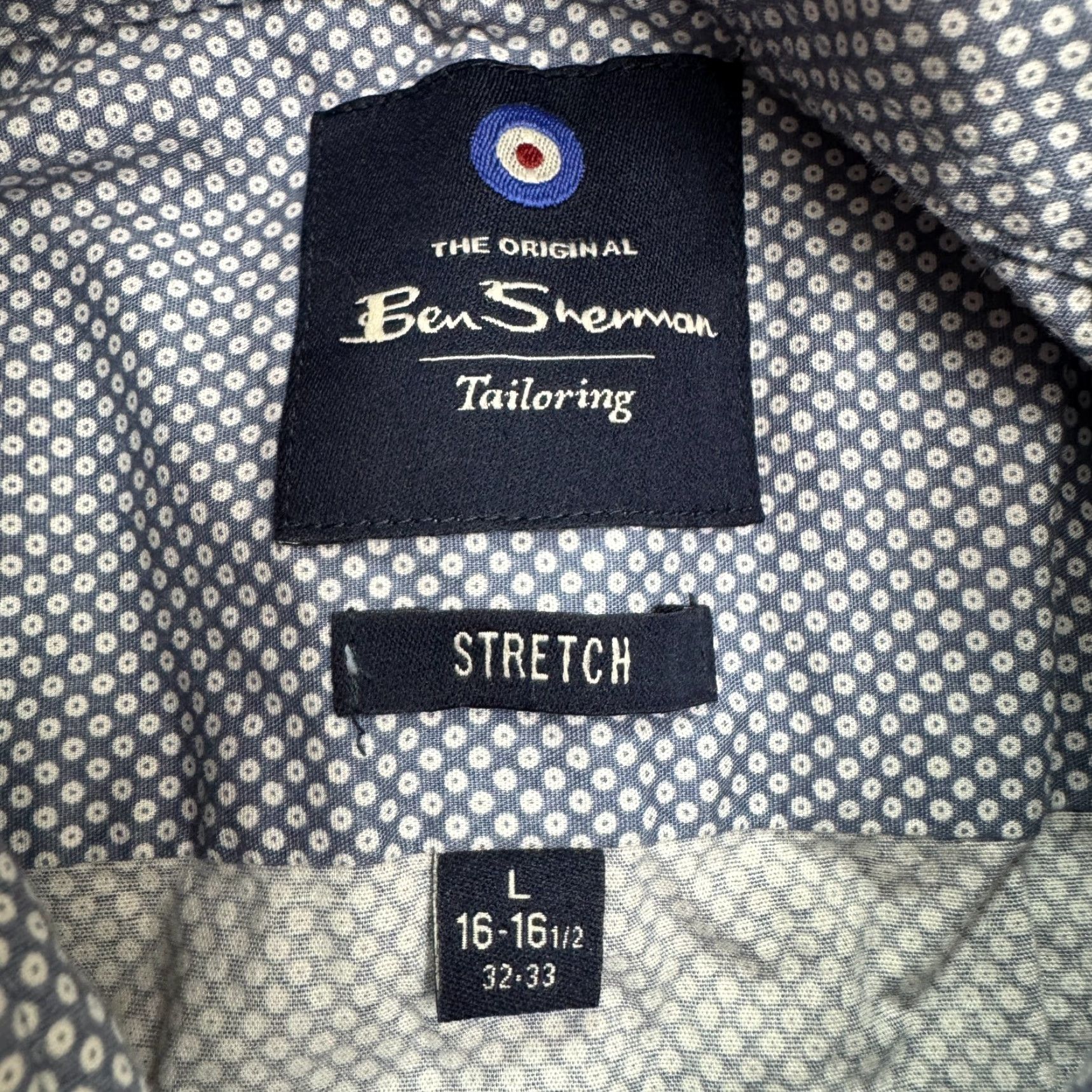 Ben Sherman Ben Sherman Dress Shirt Mens Large 16/16.5 Blue Micro Dot Cotton Blend Stretch Business Casual Mens Size 42R - 6 Thumbnail