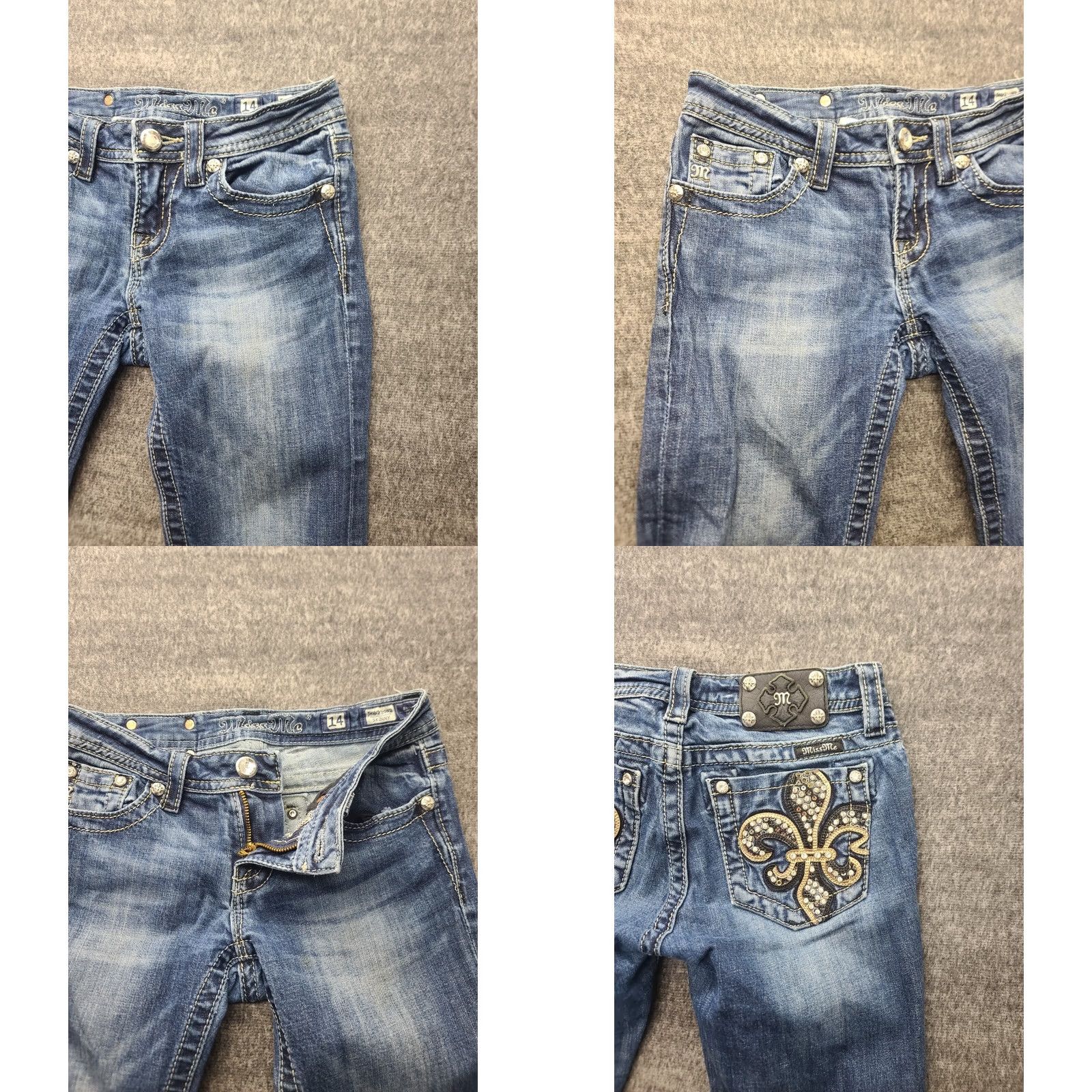 Miss Me Miss Me Jeans Girls 14 Skinny Fit Straight 5-Pocket Denim Low Rise Blue Bedazzled Rhinestone Embroidered Measurements Ready Size 36" / US 14 / IT 50 - 8 Thumbnail