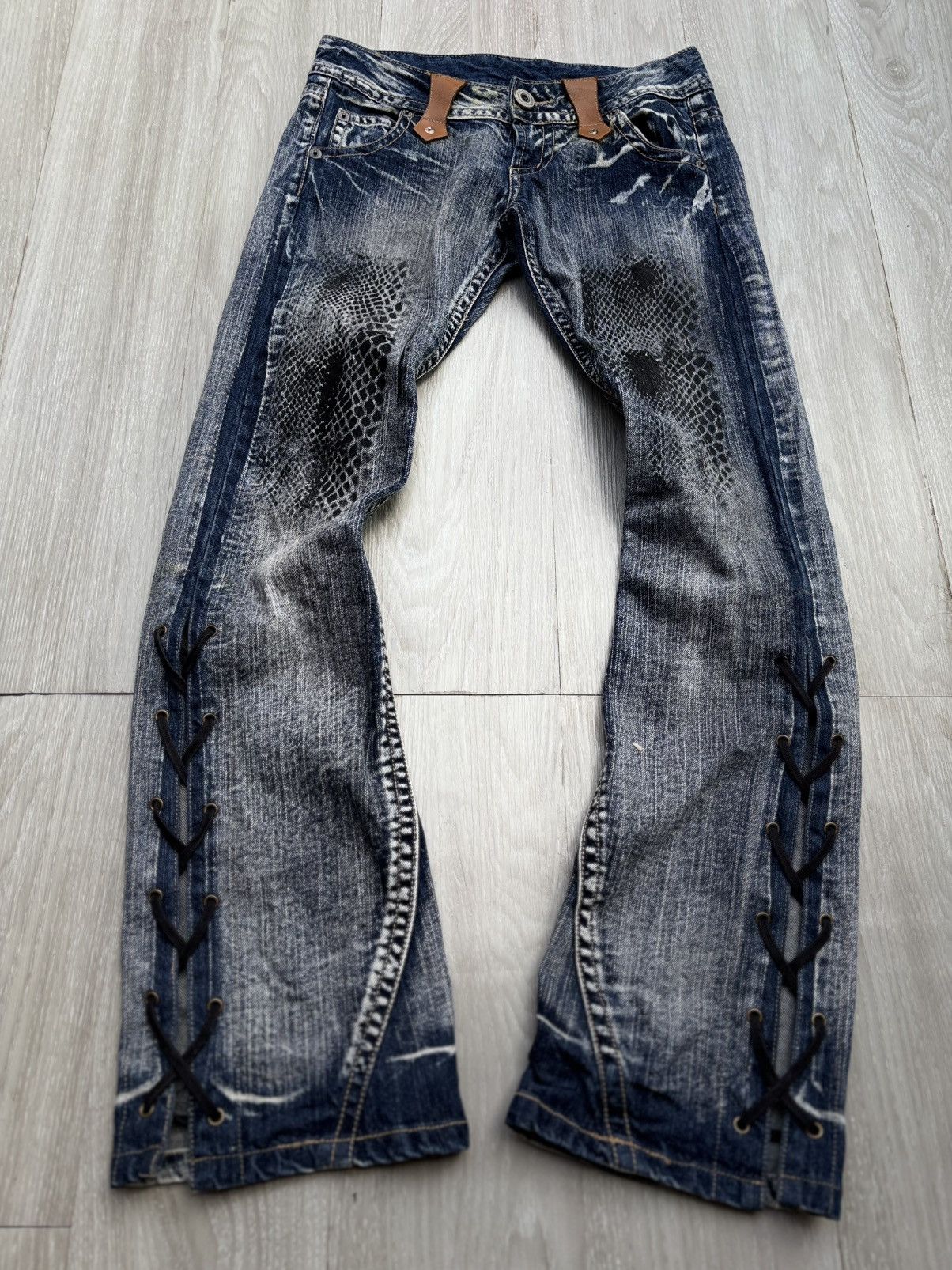 ORIRIN leather lace up flare jeans