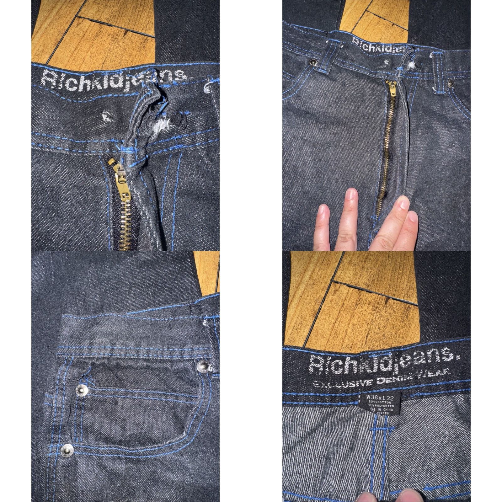 Vintage Designer Rich Kid Jeans Jeans 36x32 Dark Wash Distressed Y2K Skater Mens Regular 36 Blue Straight - Denim - Size US 36 / EU 52 - 8 Thumbnail