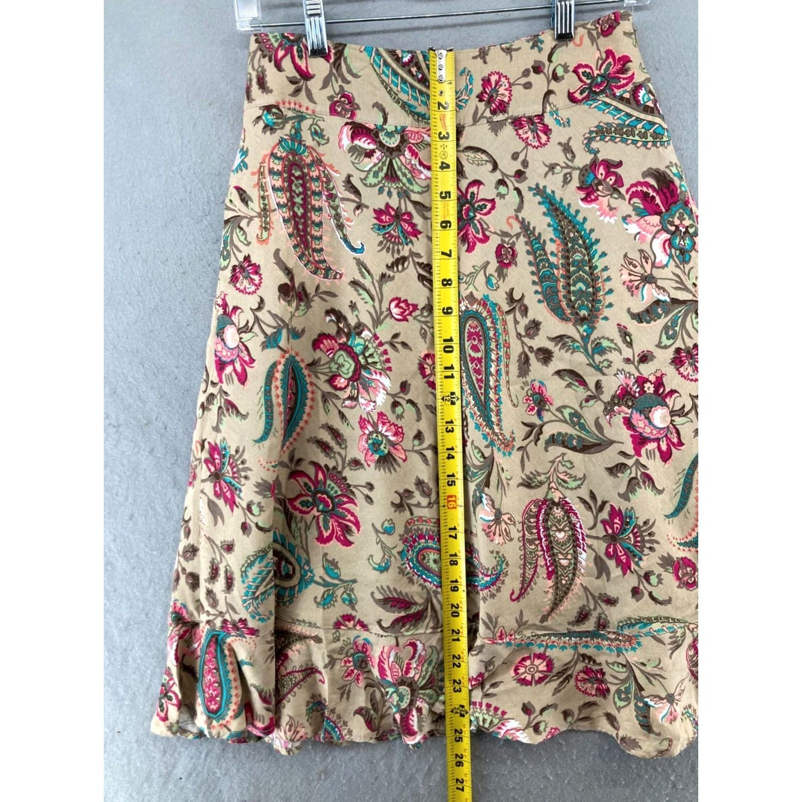 Vintage East 5th Skirt 2P Petite Tan Paisley Ruffle Hem - Knee Length, Linen Blend, Zip, Machine Washable, Lightweight, Lined, 90s Boho Style Womens Size 26" / US 2 / IT 38 - 4 Thumbnail