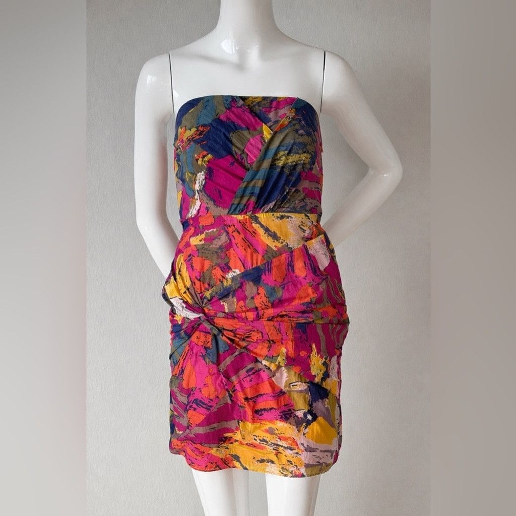 Diane von Furstenberg DVF Strapless Cotton Dress Bright Abstract Print Mini Dress Size S / US 4 / IT 40 - 2 Thumbnail