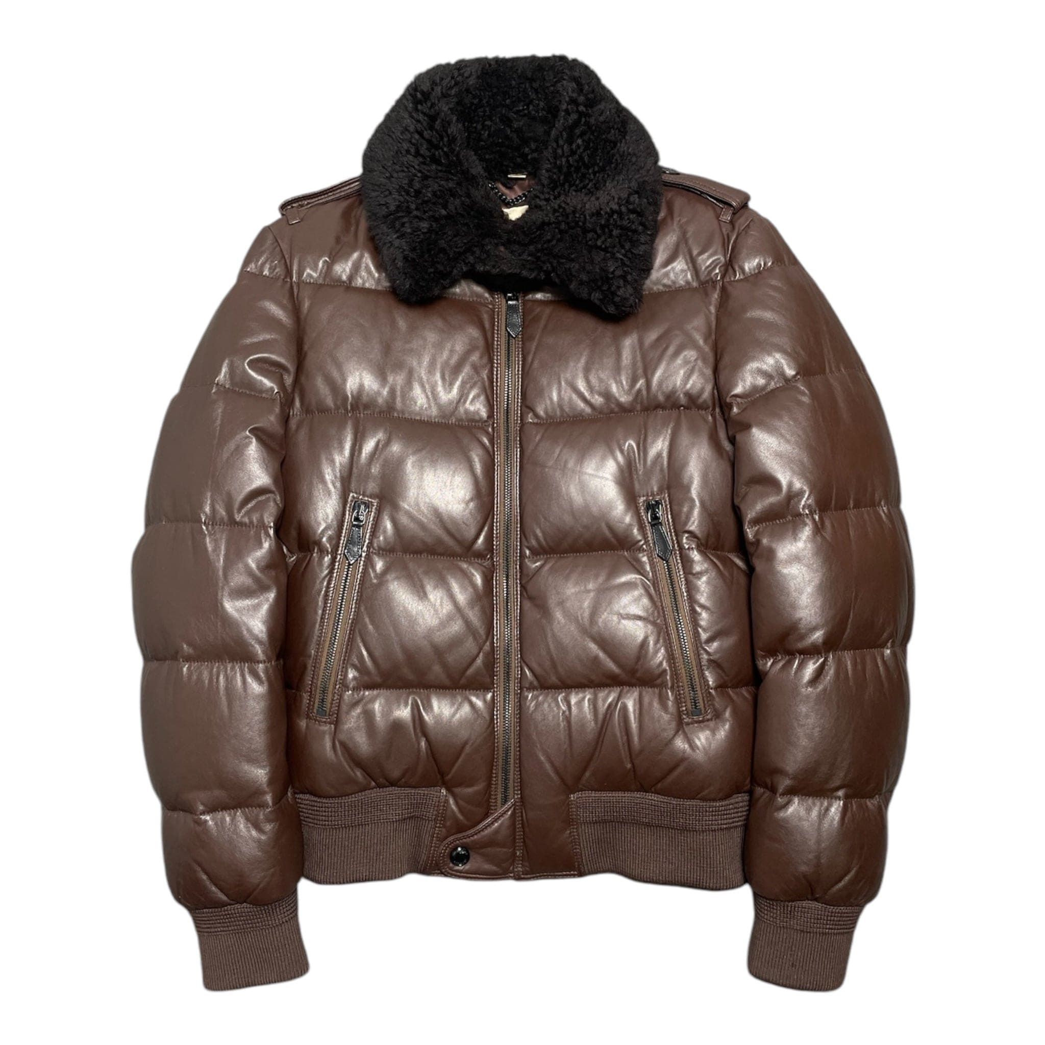 Burberry Leather Shearling Bomber Jacket Brown Size US XL / EU 56 / 4 - 1 Thumbnail