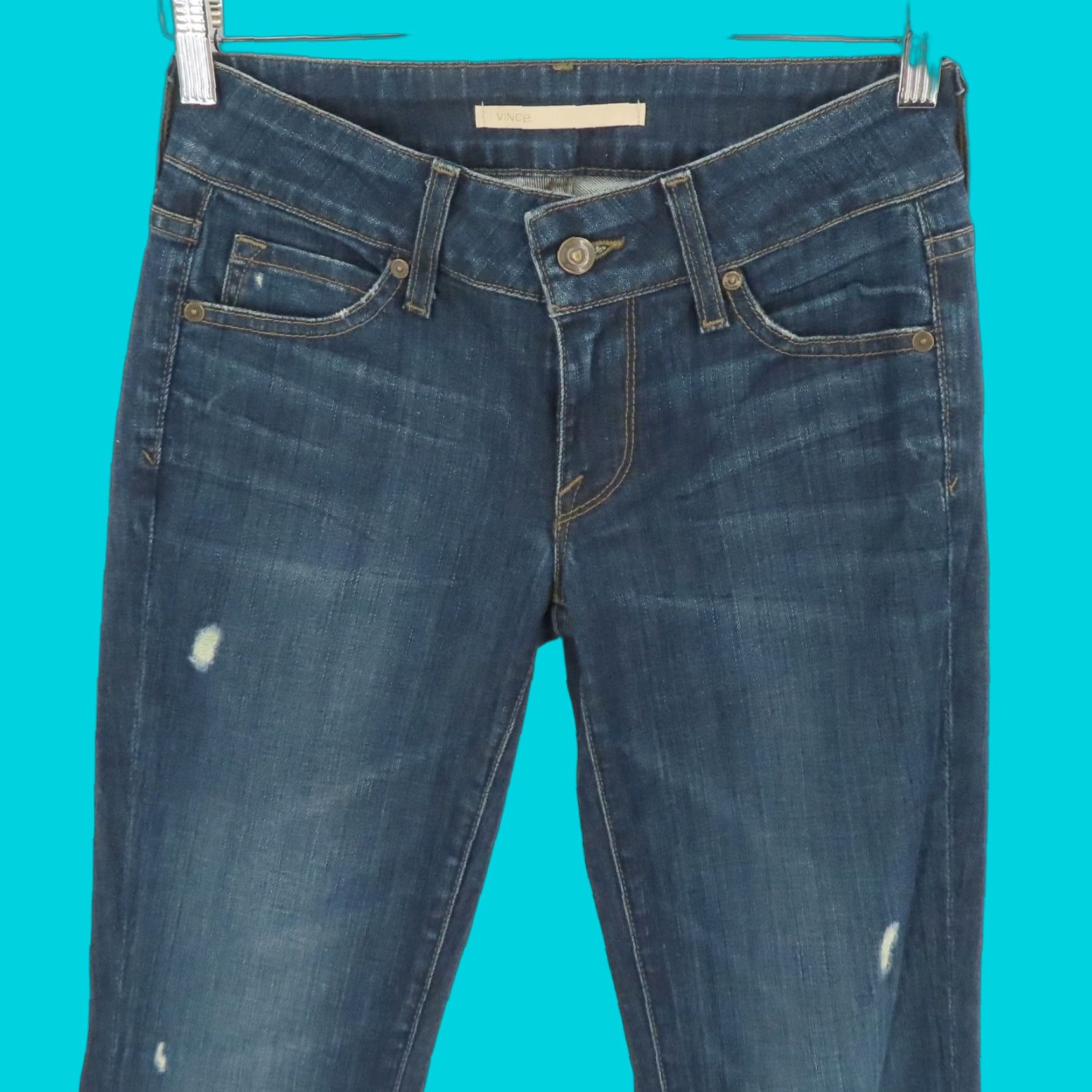 Vince Womens Jeans Flared Pockets Cotton Denim 25 Mykonos Blue Wash Distressed Regular Size Type Clothing 725?