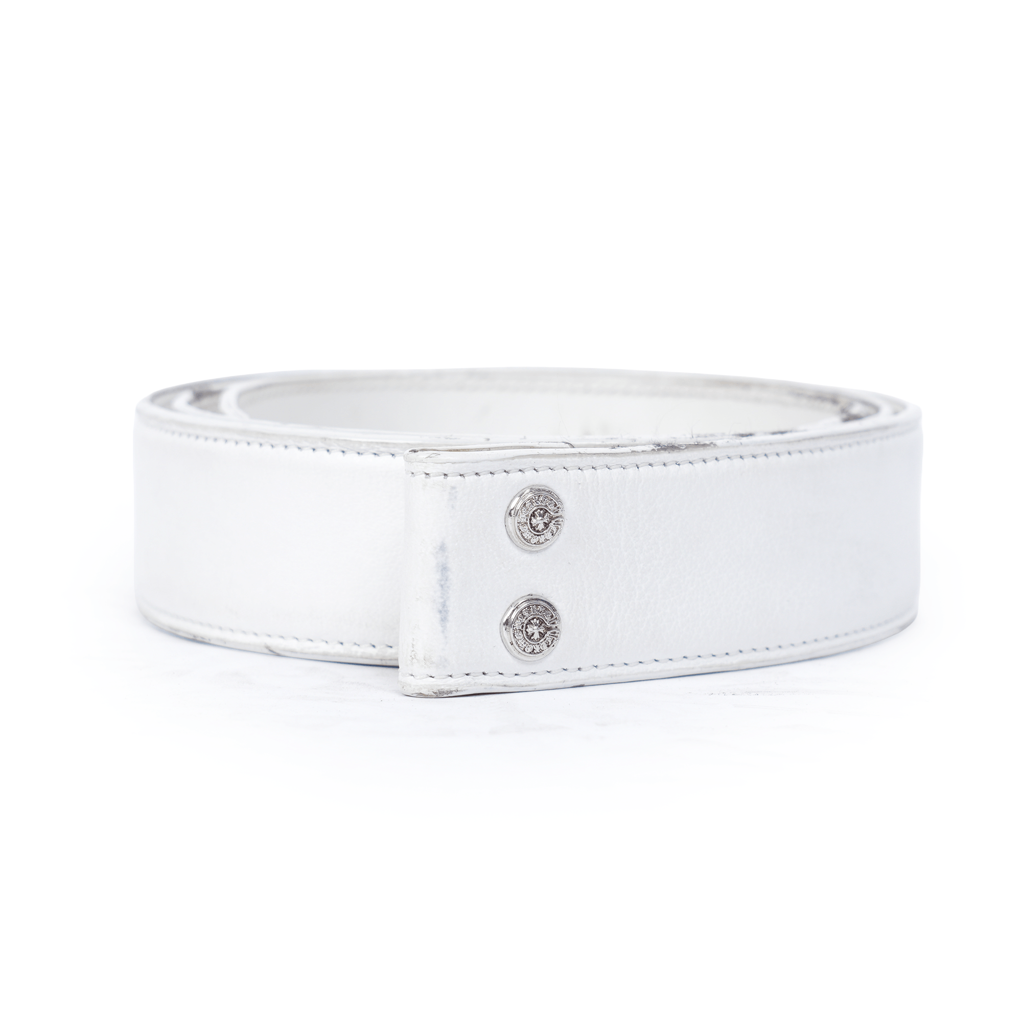 Chrome Hearts 1.0 Strap Scroll Labe Roulis Betts Leather Belt White Item: Chrome Hearts Cemetery Cross Buckle White Leather Belt  main image 2