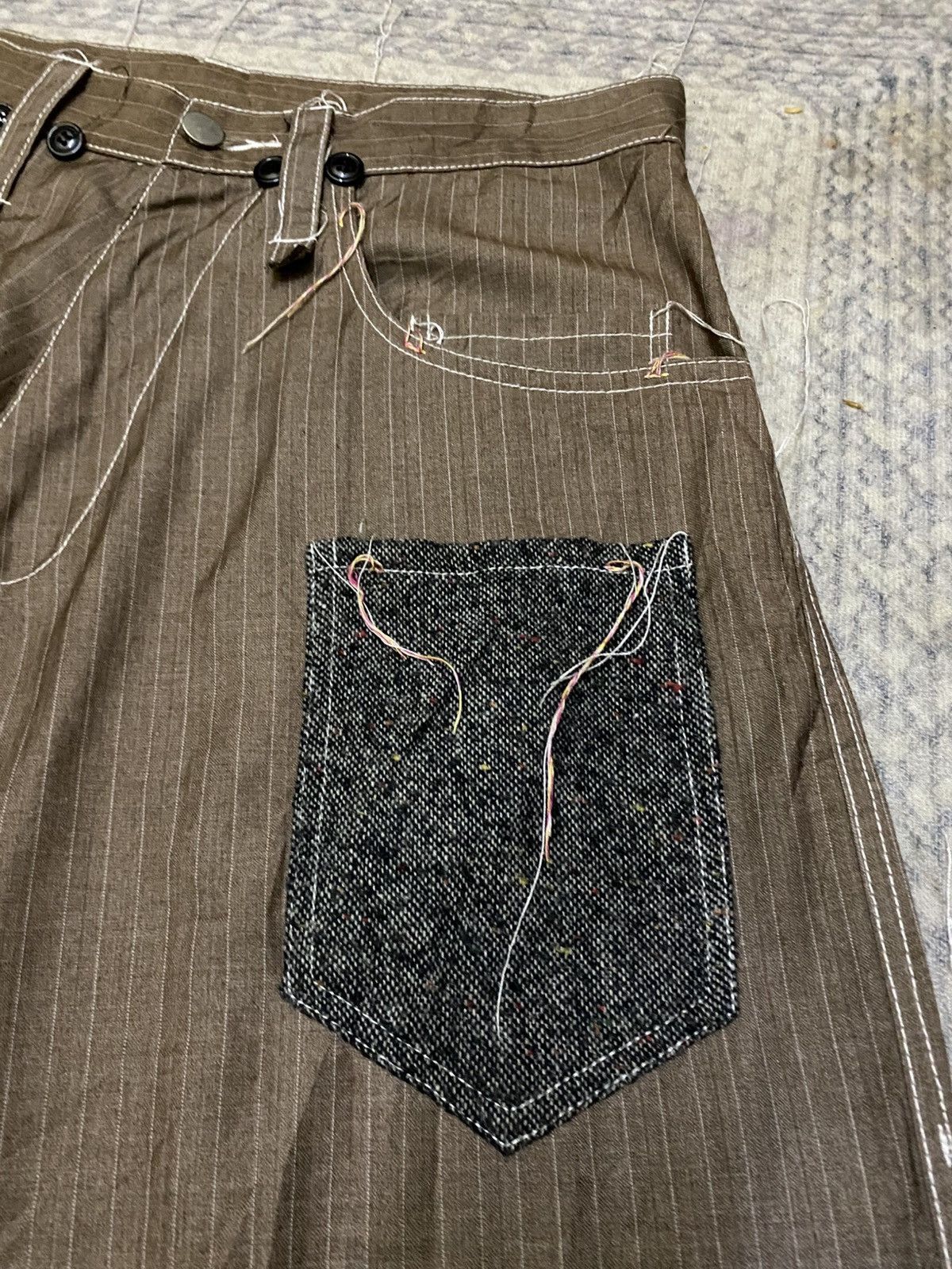 Japanese Brand Frank U Pencil Stripe Messy Raw Seam Stitches Balloon Pant Size US 32 / EU 48 - 6 Thumbnail