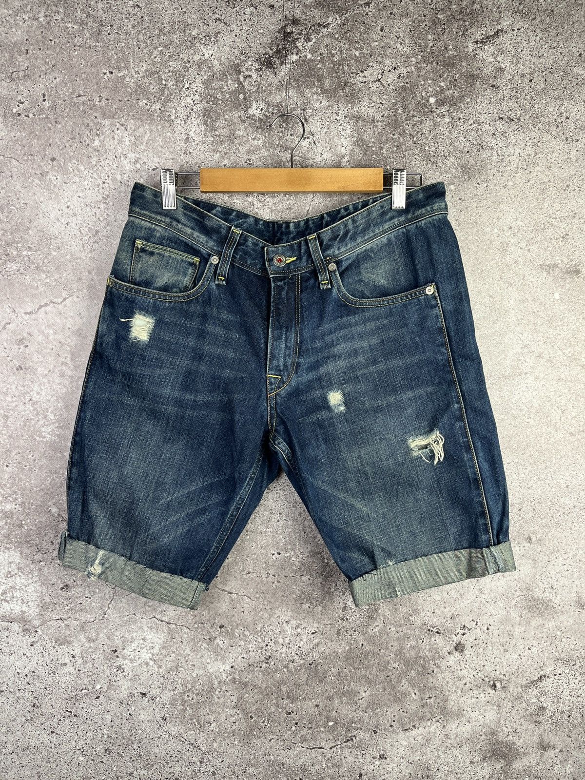Moschino Denim Shorts Blue Distressed Logo Patch Streetwear Size US 34 / EU 50 - 1 Thumbnail