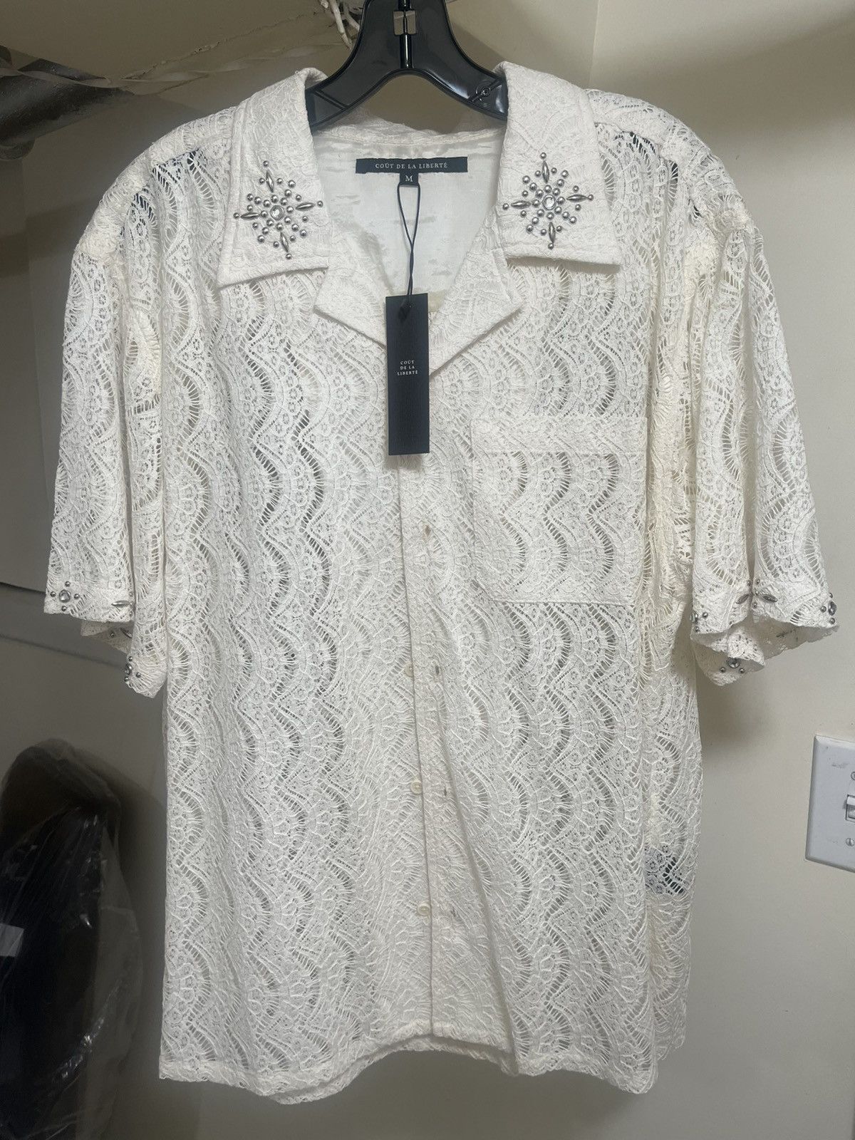 Cout de la Liberte Robbie Embellished Lace Bowling Shirt Sz Small Size US M / EU 48-50 / 2 - 1 Thumbnail