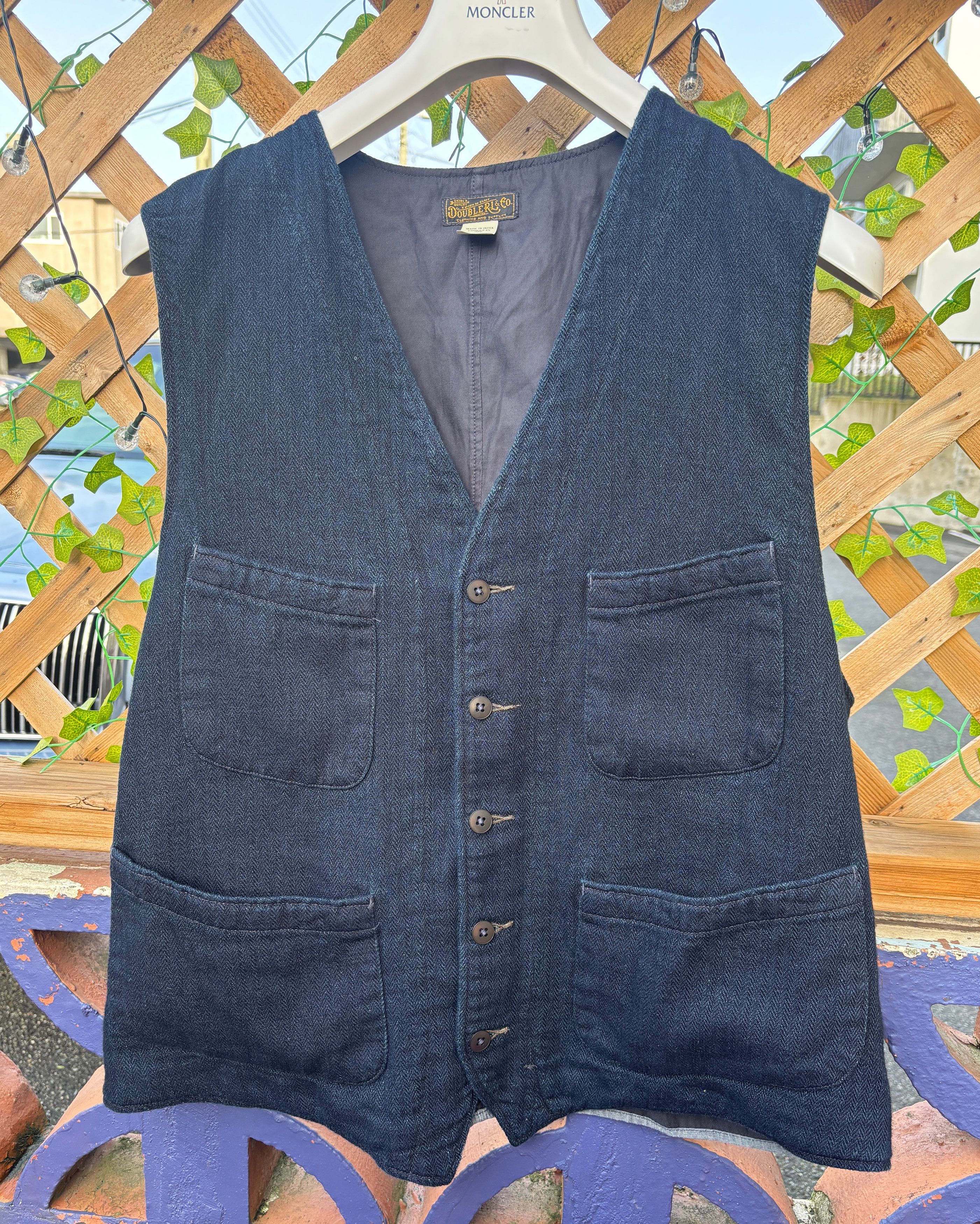 RRL Ralph Lauren $460 Indigo Navy Blue Herringbone Vest/Waistcoat - XL Size US XL / EU 56 / 4 - 1 Thumbnail