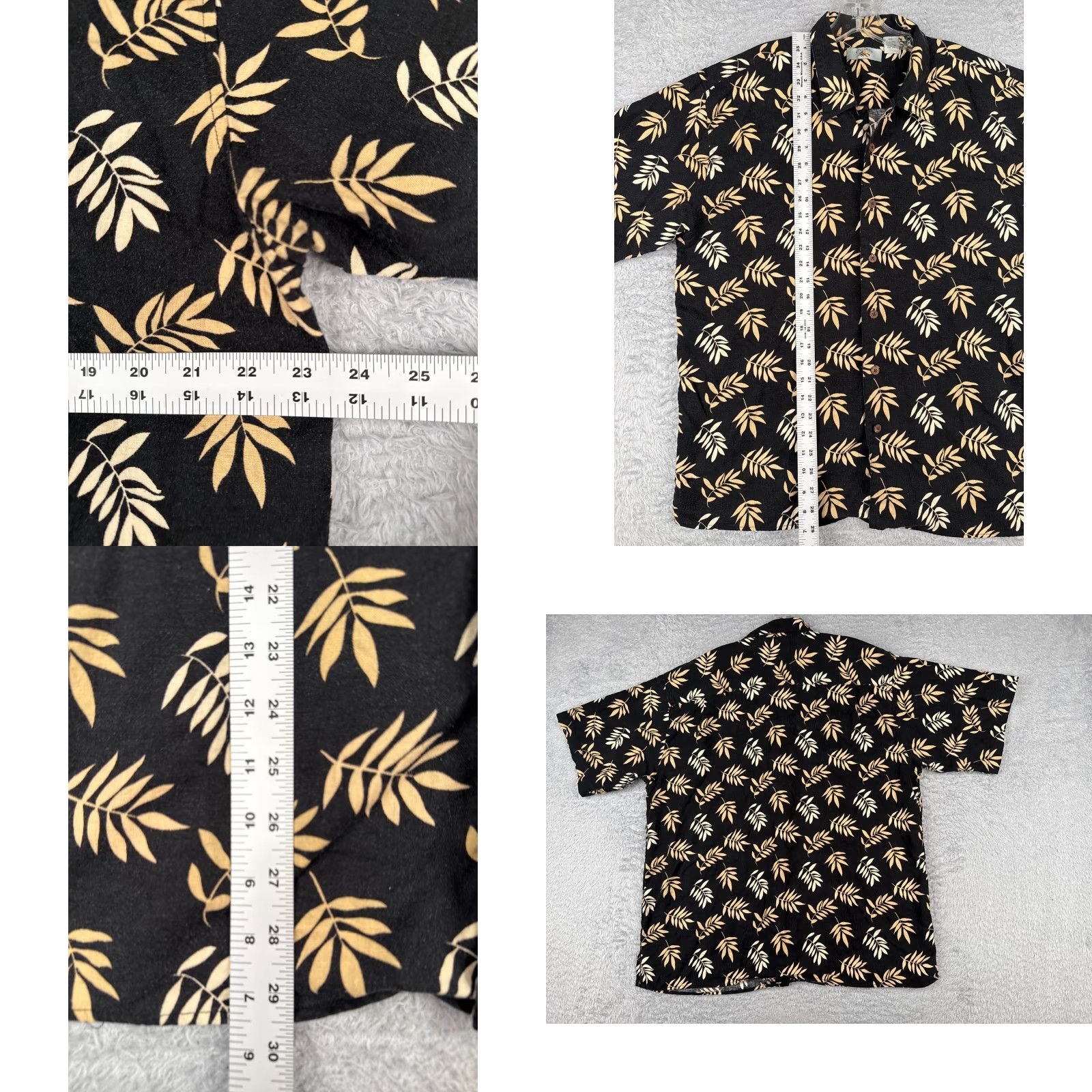 Vintage Foliage Shirt Men 2XL Black Beige Leaf Linen Rayon Blend Button-Up Hawaiian Aloha Resort Beach Vacation Casual Vintage No Size US XXL / EU 58 / 5 - 8 Thumbnail