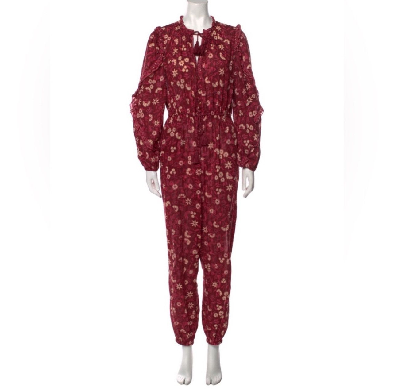 Ulla Johnson Ulla Johnson Delphine Burgundy Floral Scoop Neck Jumpsuit Size 26" / US 2 / IT 38 - 4 Thumbnail