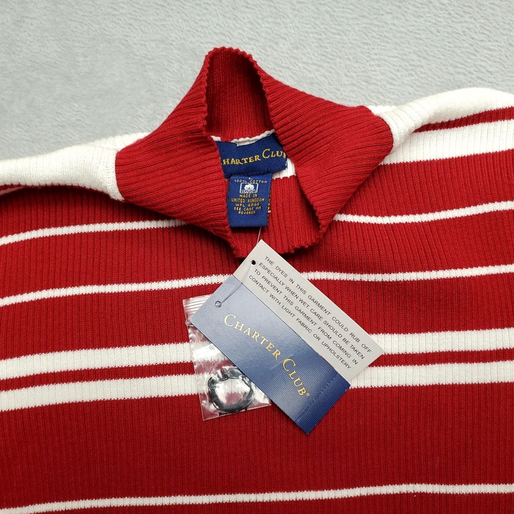 Charter Club VINTAGE Charter Club Sweater Women L Red White Black 100% Cotton Knit Casual Knit Style Pullover Long Sleeve Lightweight Knit - Charters Club? Size L / US 10 / IT 46 - 4 Thumbnail