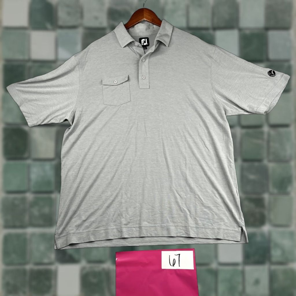 Footjoy FootJoy Polo Shirt Mens XL Golf Performance Button Pocket Stretch Grey Heather Solid Short Sleeve Size US XL / EU 56 / 4 - 1 Thumbnail