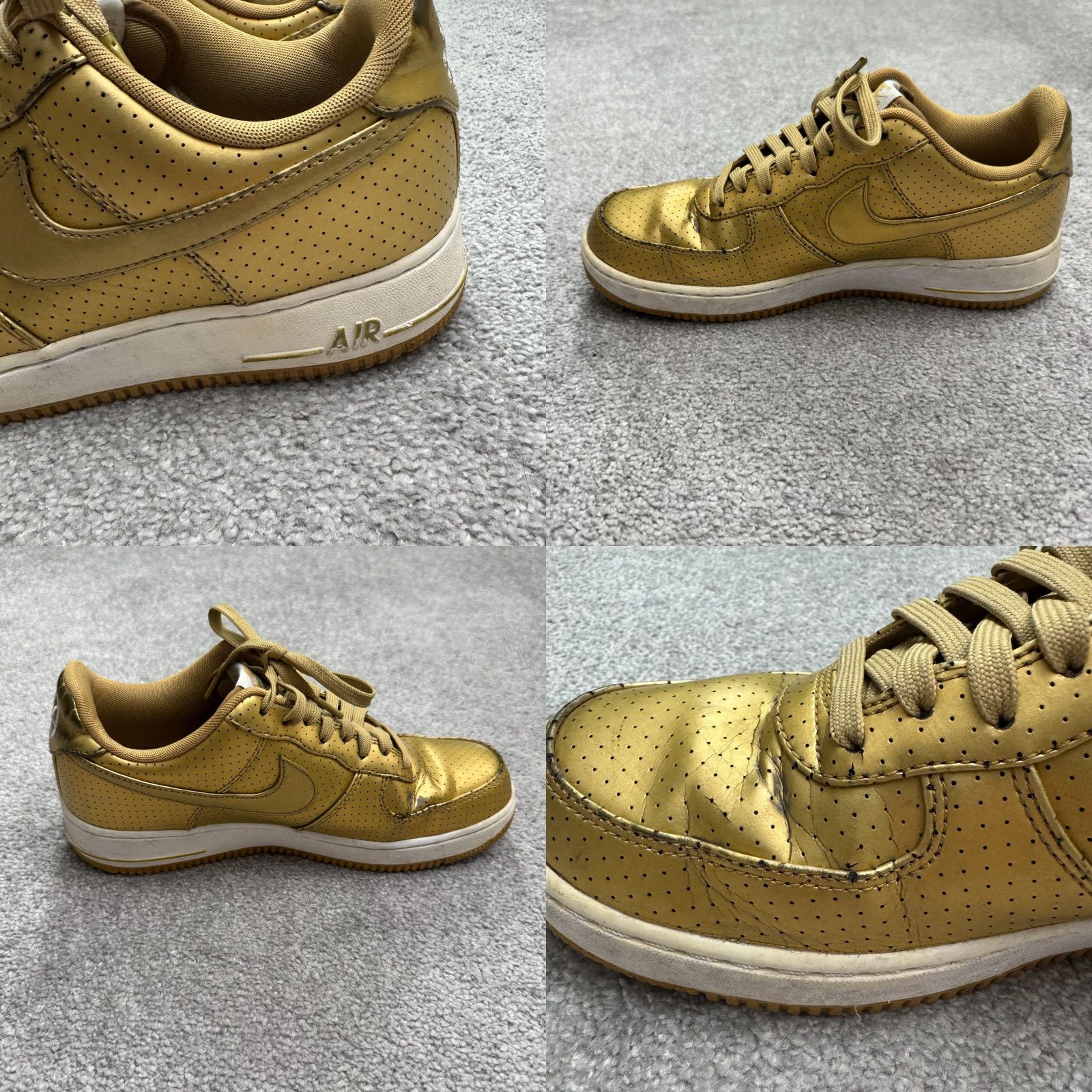 Nike Nike Air Force 1 Low Top Gold Perforated Leather Sneaker Shoes Womens US 9 UK 8 Size M / US 6-8 / IT 42-44 - 8 Thumbnail