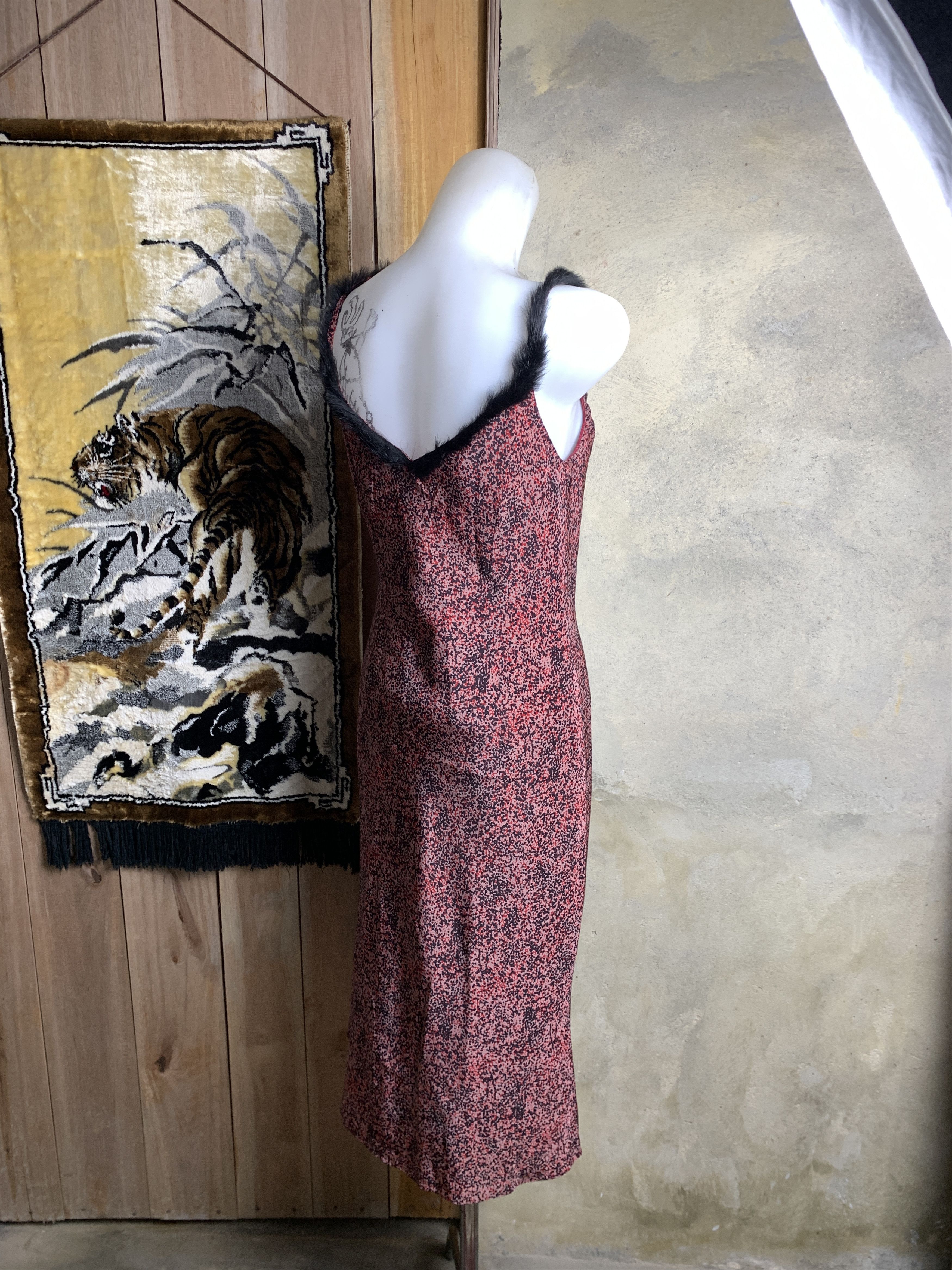 Japanese Brand Vivayou Faux Fur Abstract Dot Slim Mesh Dress (S) Size S / US 4 / IT 40 - 3 Thumbnail