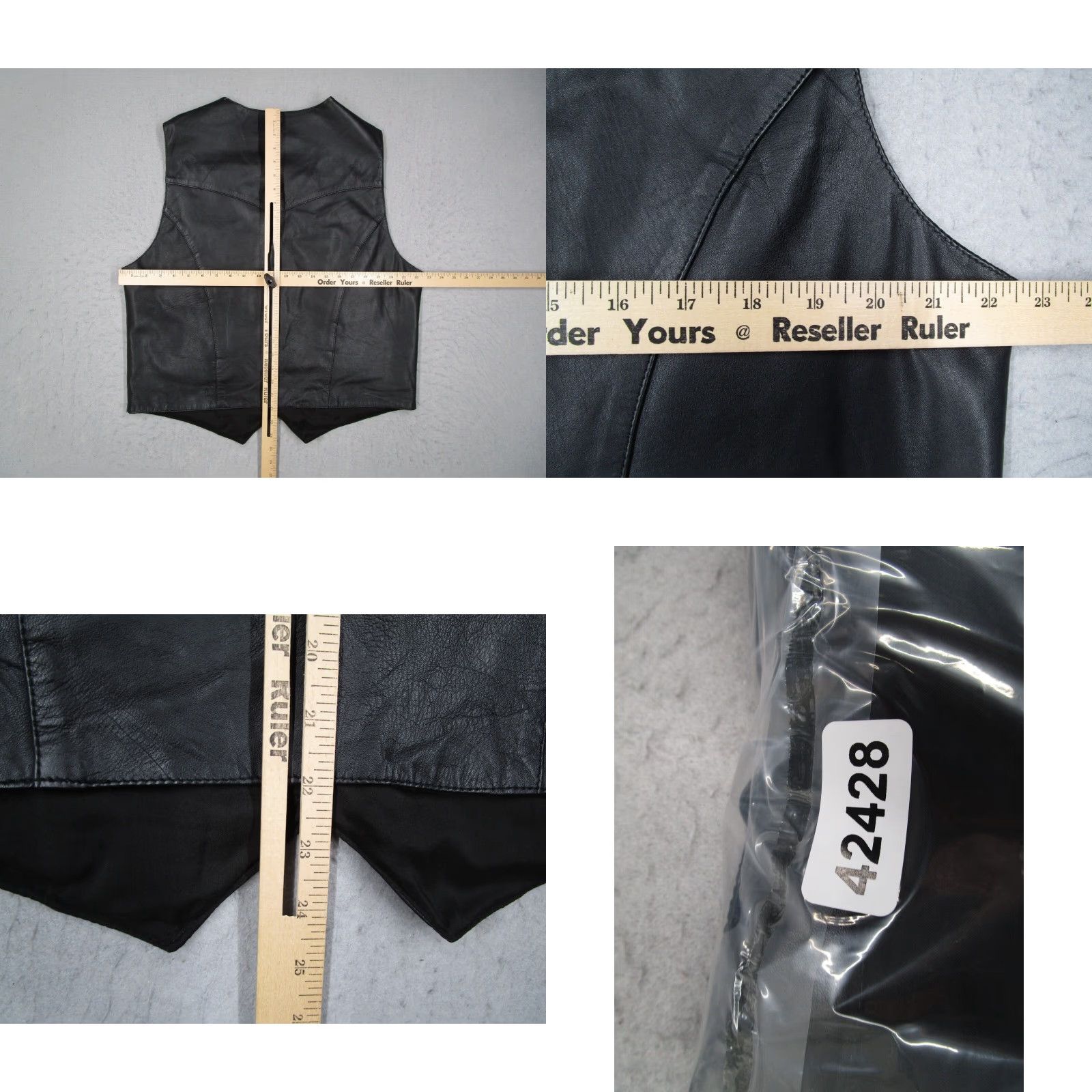 Vintage Bonus Genuine Leather Men vest - 2XL Black Snap Front - Cowboy Motorcycle Workwear Casual Size US XXL / EU 58 / 5 - 8 Thumbnail