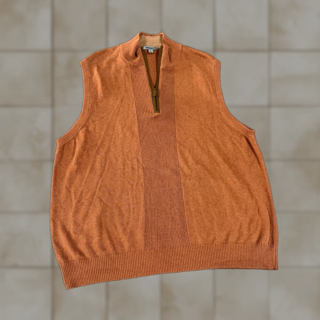 Johnston & Murphy Johnston & Murphy Sweater Vest Mens XL Orange 1/4 Zip Knit Cotton Ribbed Classic Vest Winter Casual Mens XL Orange Knit Vest 1/4 Zip Size US XL / EU 56 / 4 - 1 Thumbnail