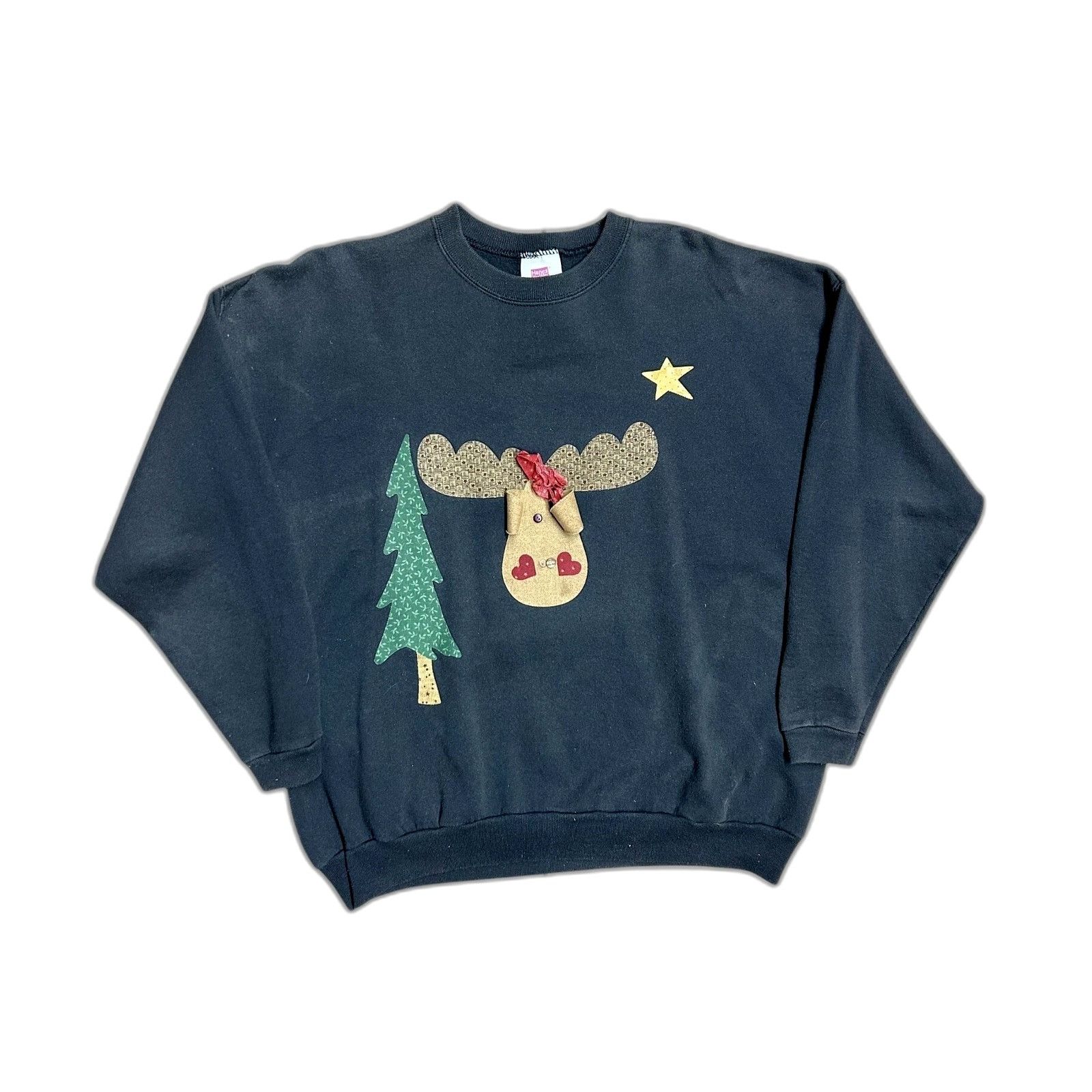 Hanes Vintage 90'S Christmas Moose Reindeer Women's Black Sweatshi Size US XL / EU 56 / 4 - 2 Thumbnail