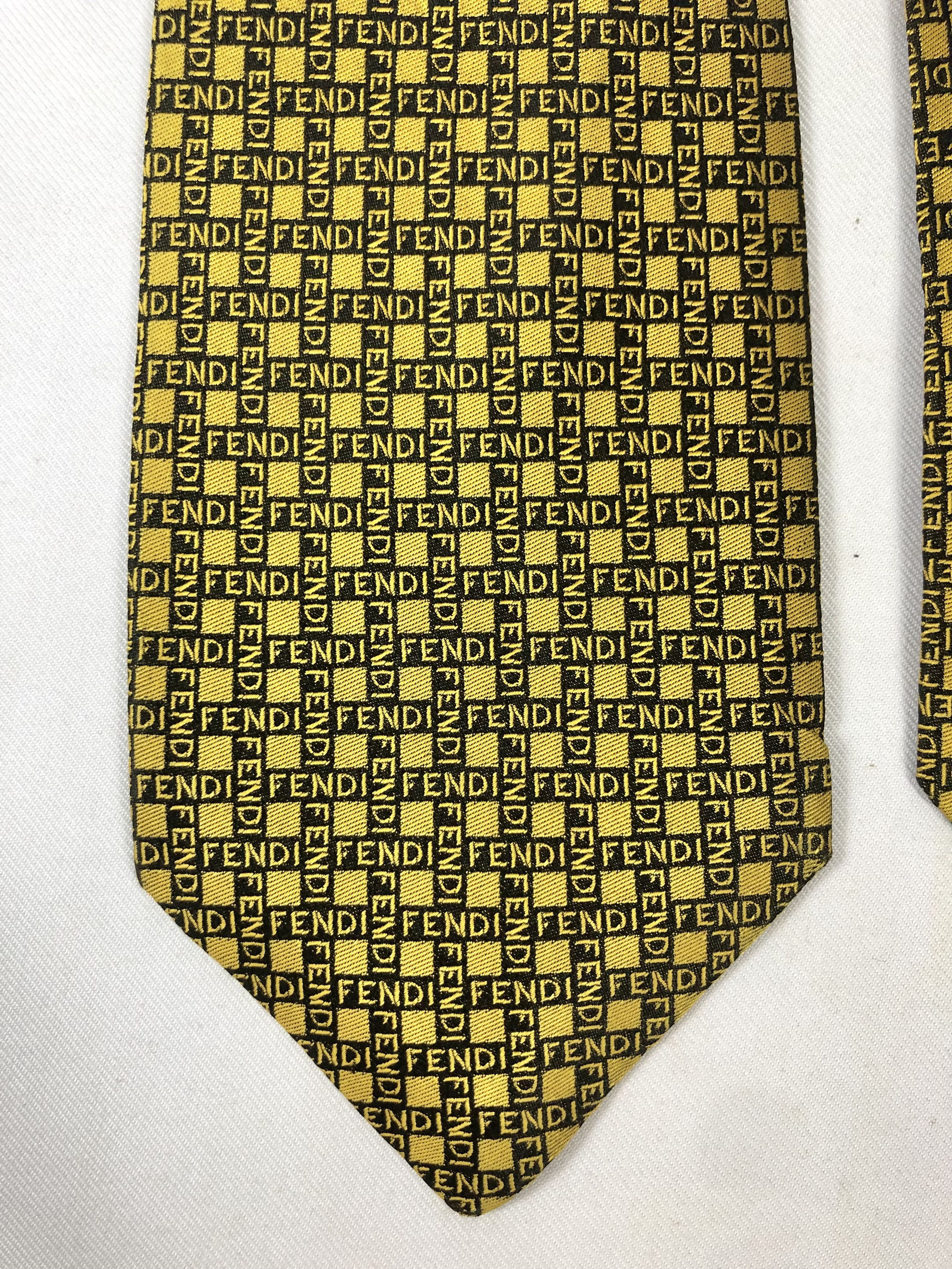 Fendi Rare Fendi Cravatte Gold Monogram Silk Tie Made in Italy Size ONE SIZE - 4 Thumbnail