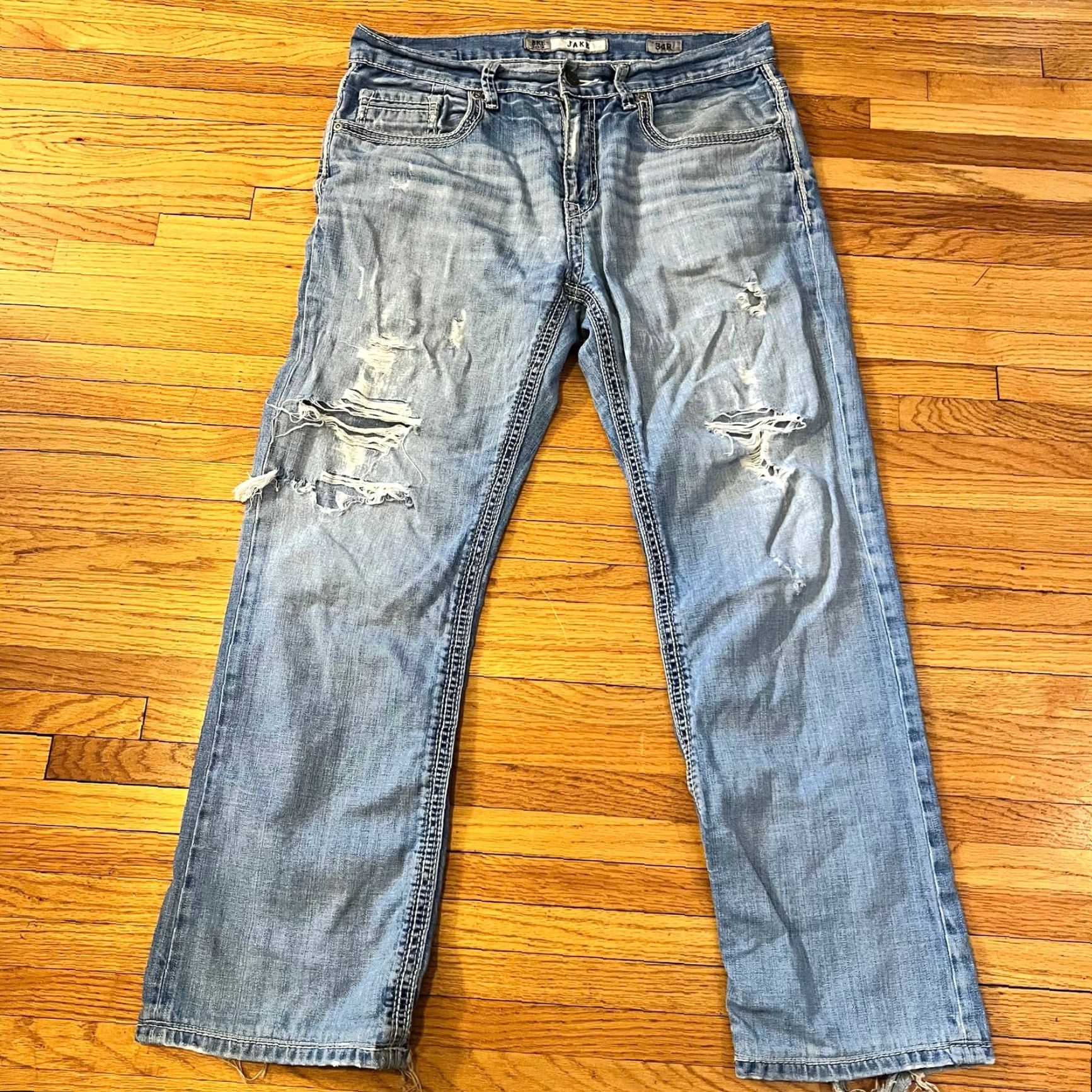 Silver Jeans Co. Silver Jeans Co. Jake Straight Distressed Thick Stitch Pants Mens 34 Regular Blue 30in Inseam Size US 34 / EU 50 - 2 Thumbnail