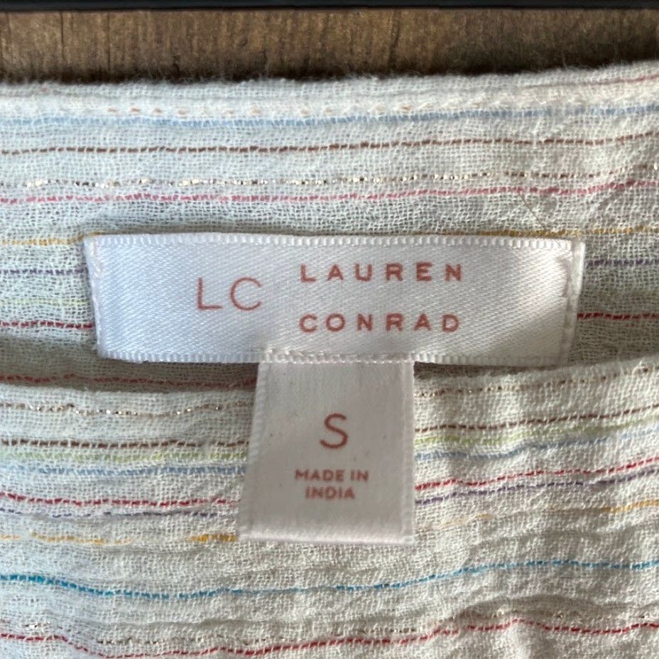 Lauren Conrad LC Lauren Conrad Blouse White Multicolor Stripe Square Neck Long Sleeve S Women Dress Shirt Size S / US 4 / IT 40 - 6 Thumbnail