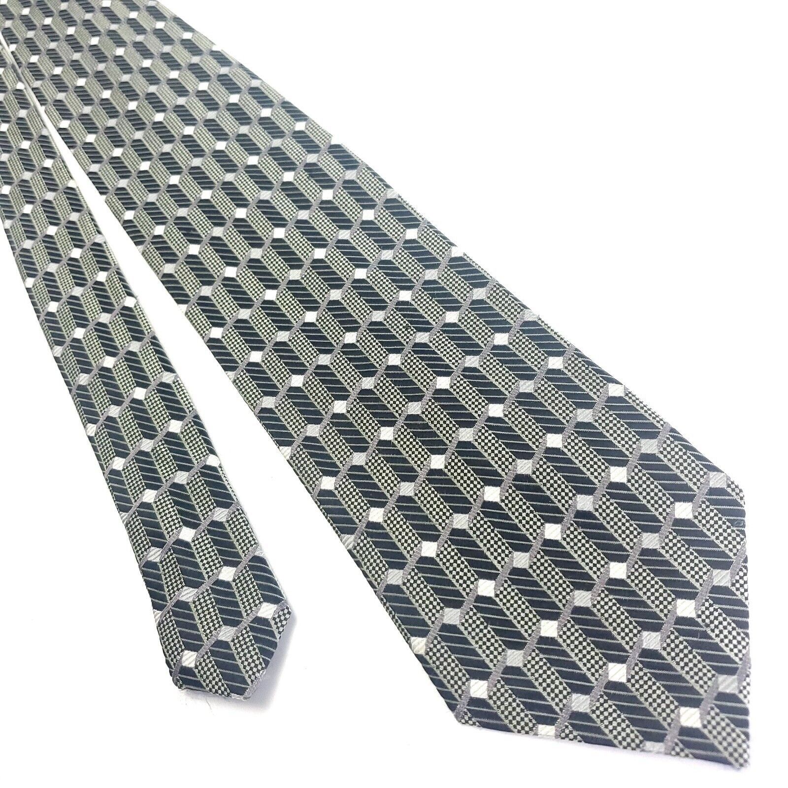 Designer Roberto Villini Gray Silk Tie Woven Geometric Micro Check Size ONE SIZE - 1 Thumbnail