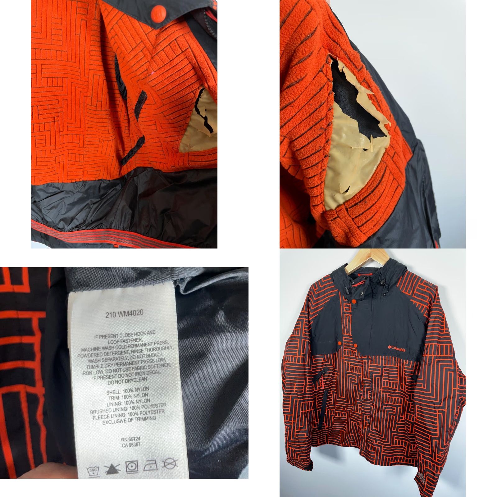 Vintage Columbia Jacket Mens 2XL Black Orange Geometric Pattern Hooded Omni-Tech Windbreaker Streetwear 90s Mens Size US XXL / EU 58 / 5 - 8 Thumbnail
