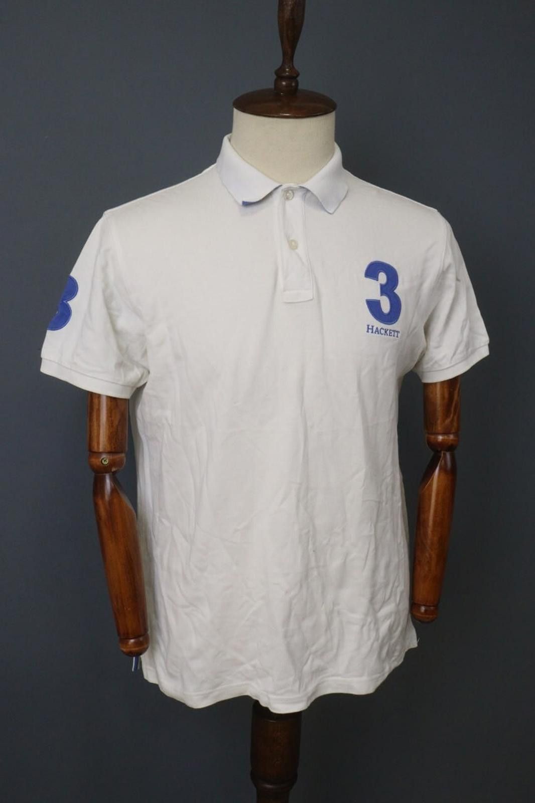 Designer Hackett London White Cotton Logo Popover Polo Shirt Size XL Size US XL / EU 56 / 4 - 7 Thumbnail