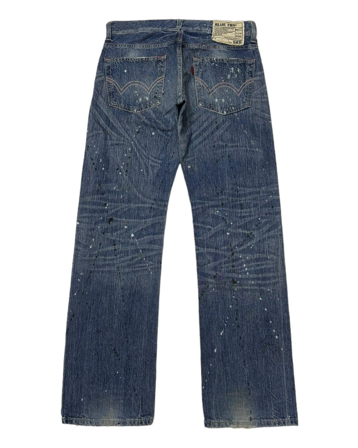 Who Decides War EDWIN 503 PAINTER JEANS BLUE TRIP DISTRESSED DENIM Size US 33 - 4 Thumbnail