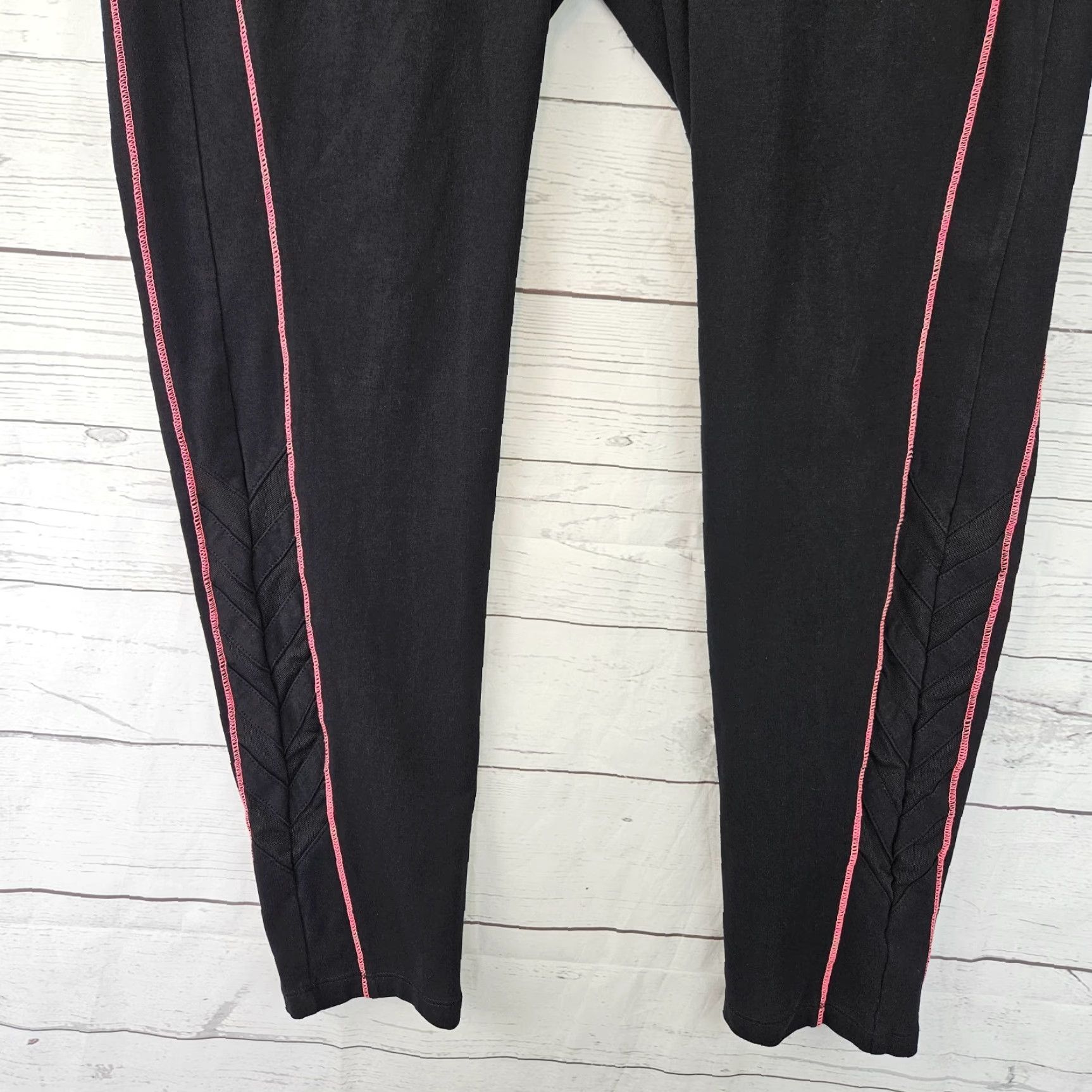 Vintage Catherines Leggings 1X Black Pink High Rise Cotton Blend Womens Activewear Pants Size 40" / US 18 - 3 Thumbnail