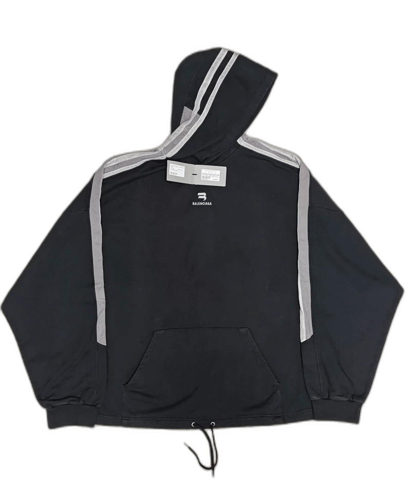 Balenciaga Balenciaga Black Striped Hoodie with Logo Size US XL / EU 56 / 4 - 1 Thumbnail