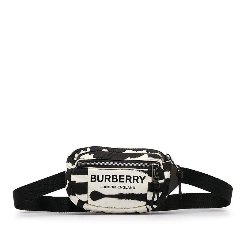 image of Burberry Logo Zebra Print Belt Bag in White, Women's