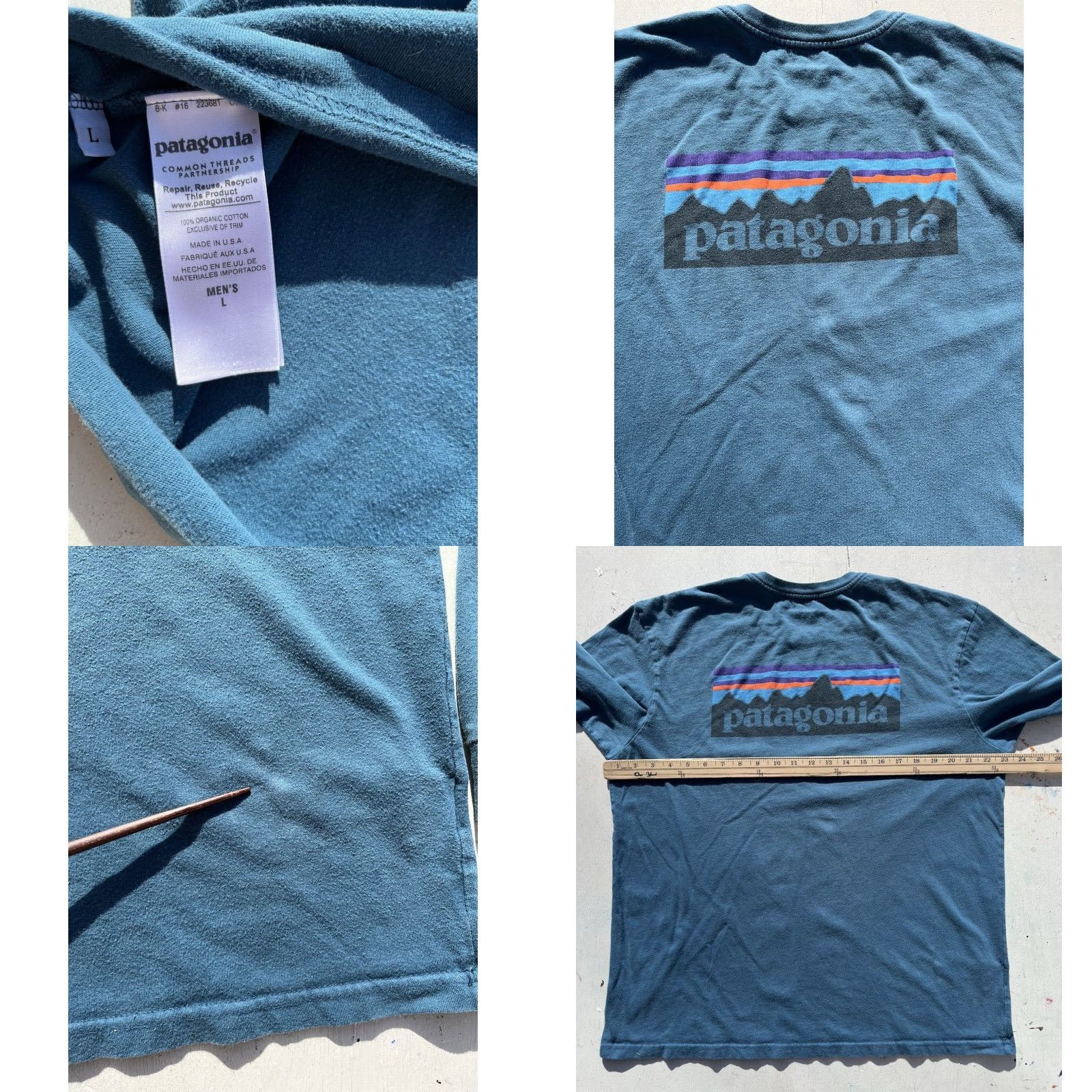 Patagonia Patagonia T-Shirt Blue/Green Logo Responsibili-tee Men’s L Shirt Regular Crew Neck 100% Organic Cotton Size US L / EU 52-54 / 3 - 8 Thumbnail