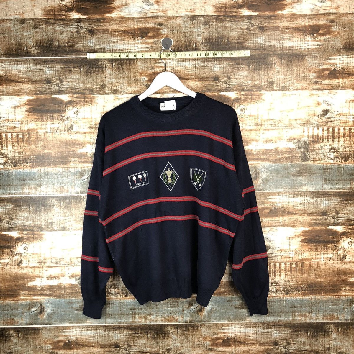 Homespun Knitwear × Japanese Brand US Pengolf Dark Blue Stripe Knitwear #A2061 Size US L / EU 52-54 / 3 - 1 Thumbnail