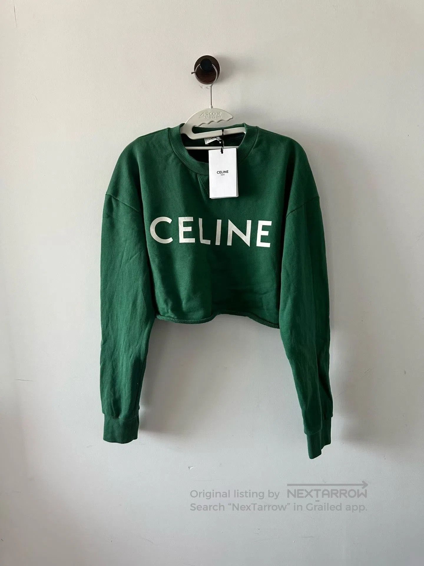 Celine Celine Dark Green Cropped Slogan Sweatshirt. Size M / US 6-8 / IT 42-44 - 1 Thumbnail
