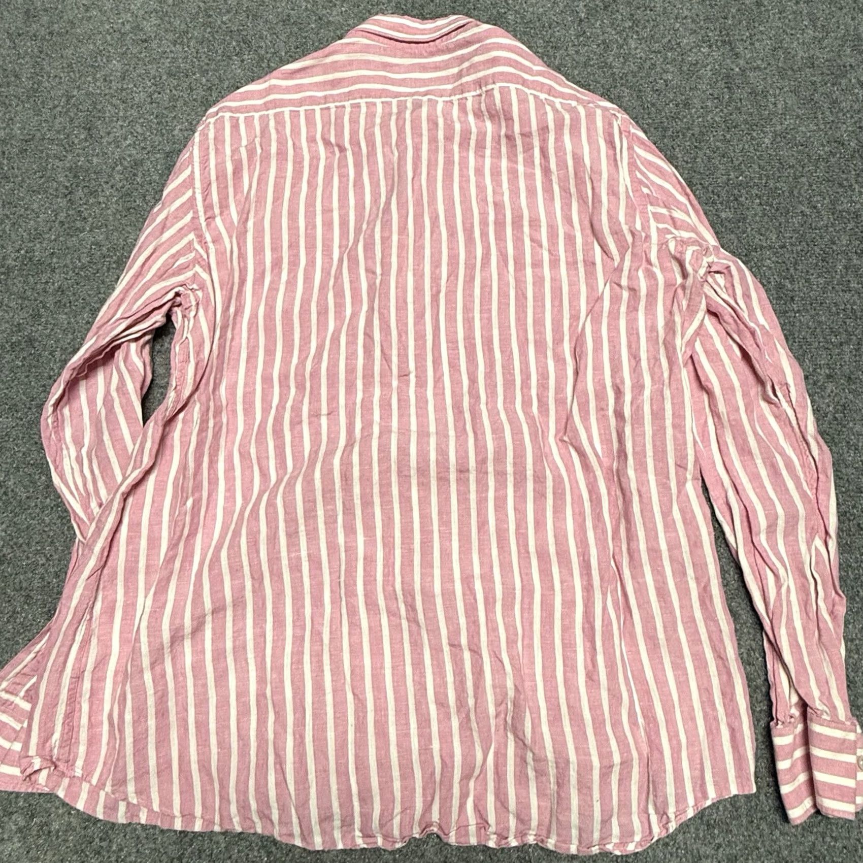 Bergdorf Goodman BERGDORF GOODMAN Shirt Mens 2XL Pink White Striped 100% Linen Italy Lightweight Vintage: No Size US XXL / EU 58 / 5 - 5 Thumbnail