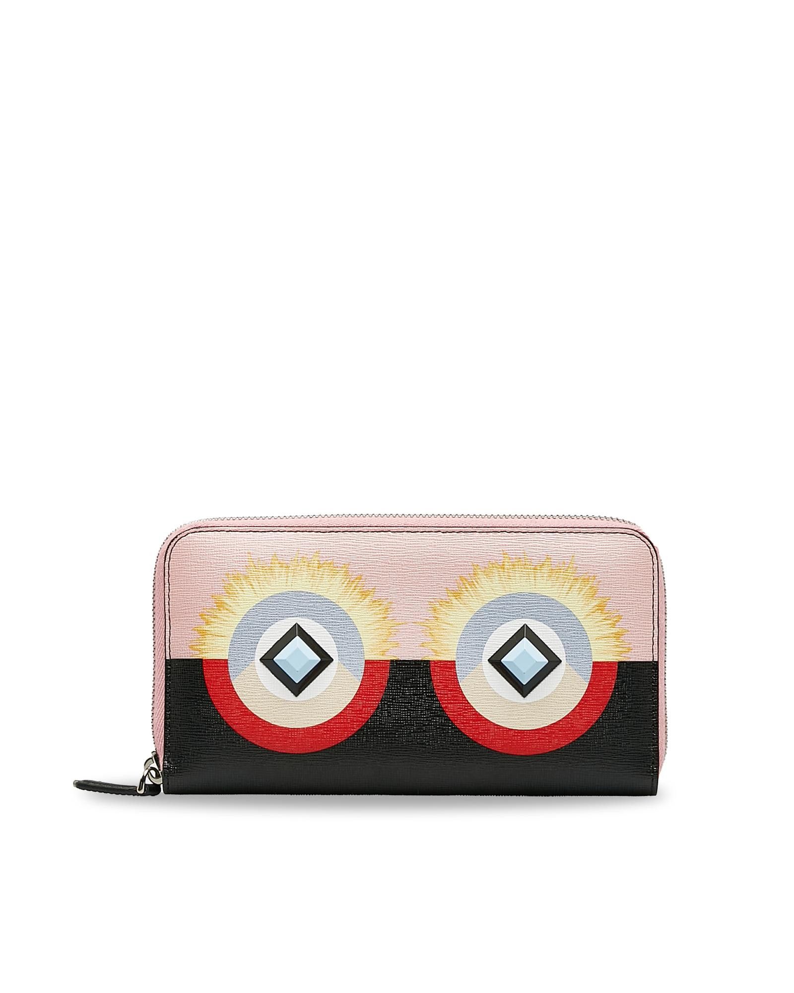 image of Fendi Leather Zip-Around Wallet in Pink, Women's