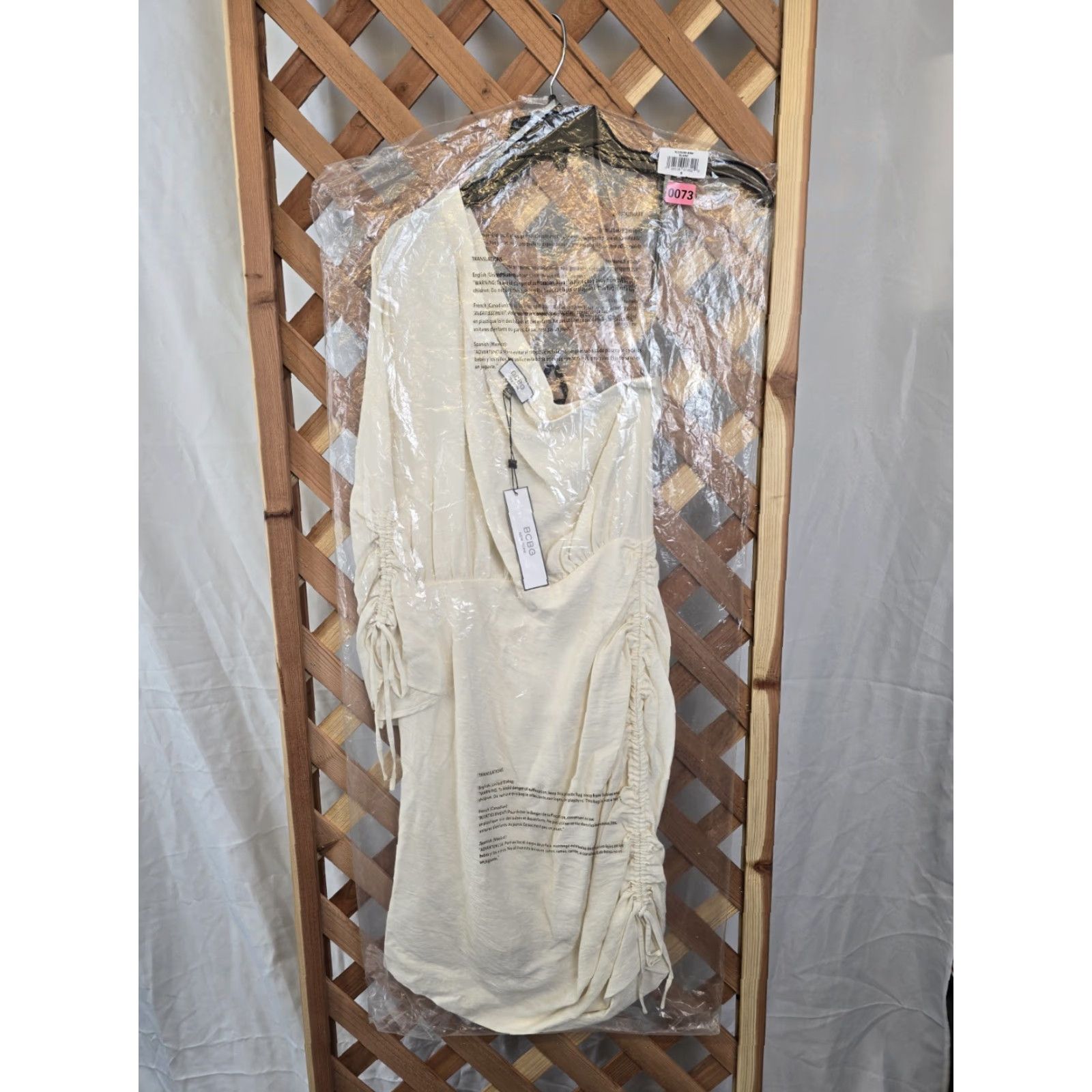 Vintage NWT BCBG NEW YORK Women's One Shoulder Long Sleeve Ruched Mini Dress Blanc Sz 6 Size M / US 6-8 / IT 42-44 - 2 Thumbnail