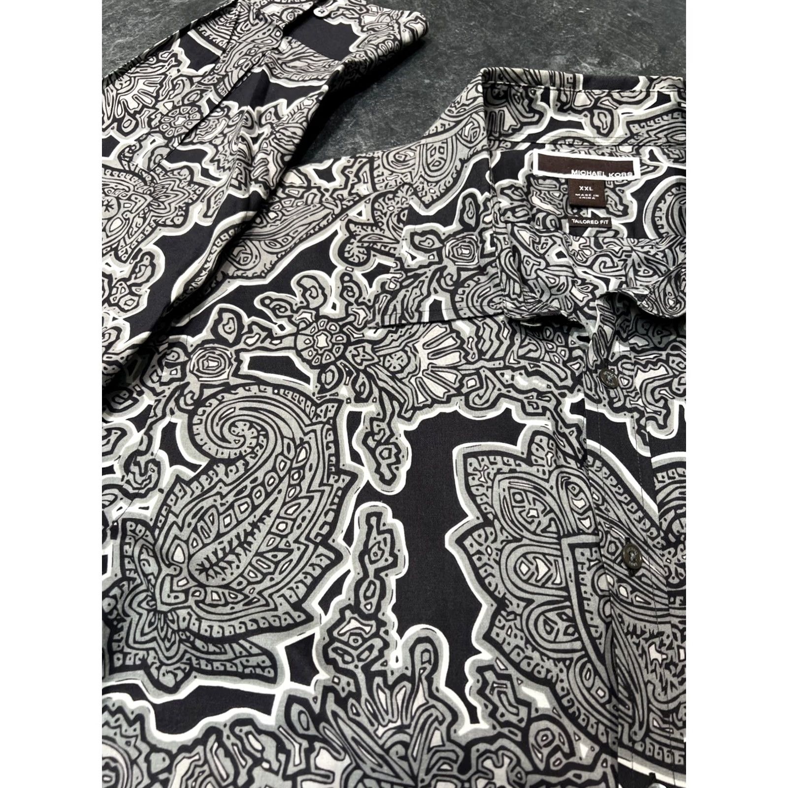 Michael Kors Michael Kors Paisley Shirt Tailored Fit 2XL 100% Cotton Button-Up Long Sleeve Khaki Multicolor Mens Size US XXL / EU 58 / 5 - 6 Thumbnail